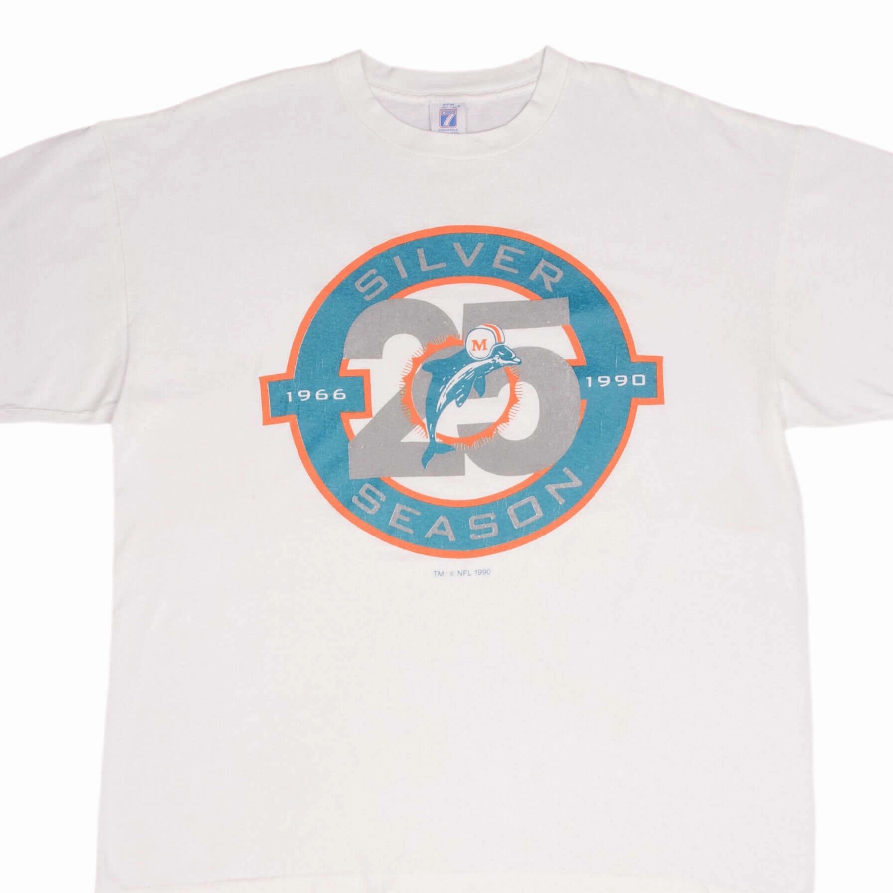 VINTAGE NFL MIAMI DOLPHINS SILVER SEASON 1990 TEE SHIRT SIZE XL MADE IN USA