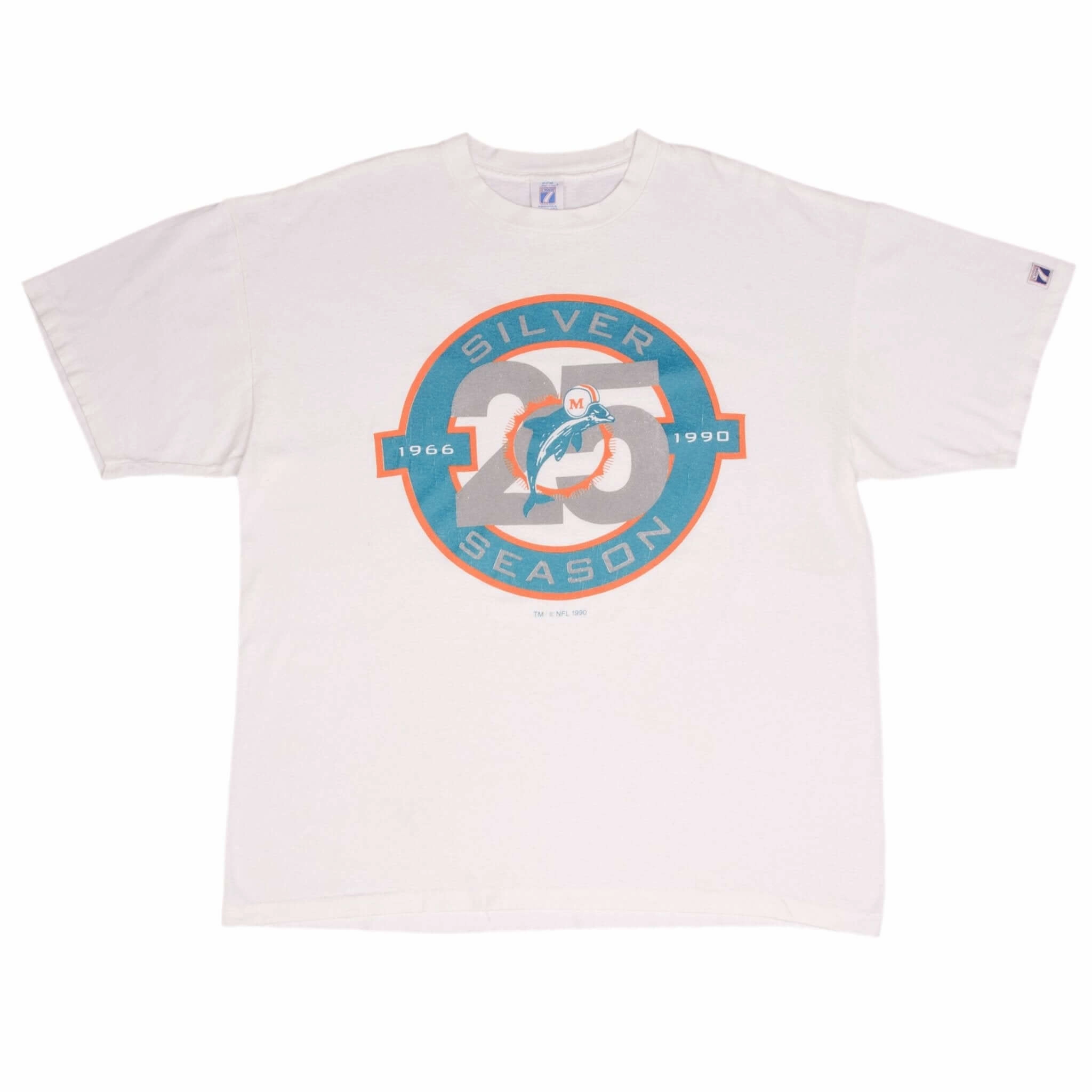 VINTAGE NFL MIAMI DOLPHINS SILVER SEASON 1990 TEE SHIRT SIZE XL MADE IN USA