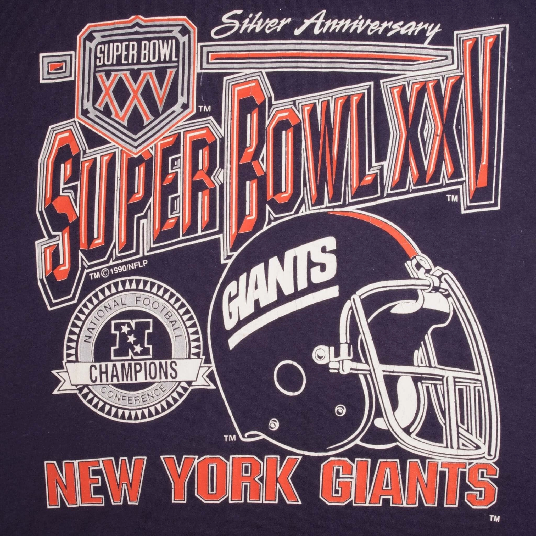 VINTAGE NFL NEW YORK GIANTS SUPER BOWL XXV 1990 TEE SHIRT MEDIUM MADE IN USA