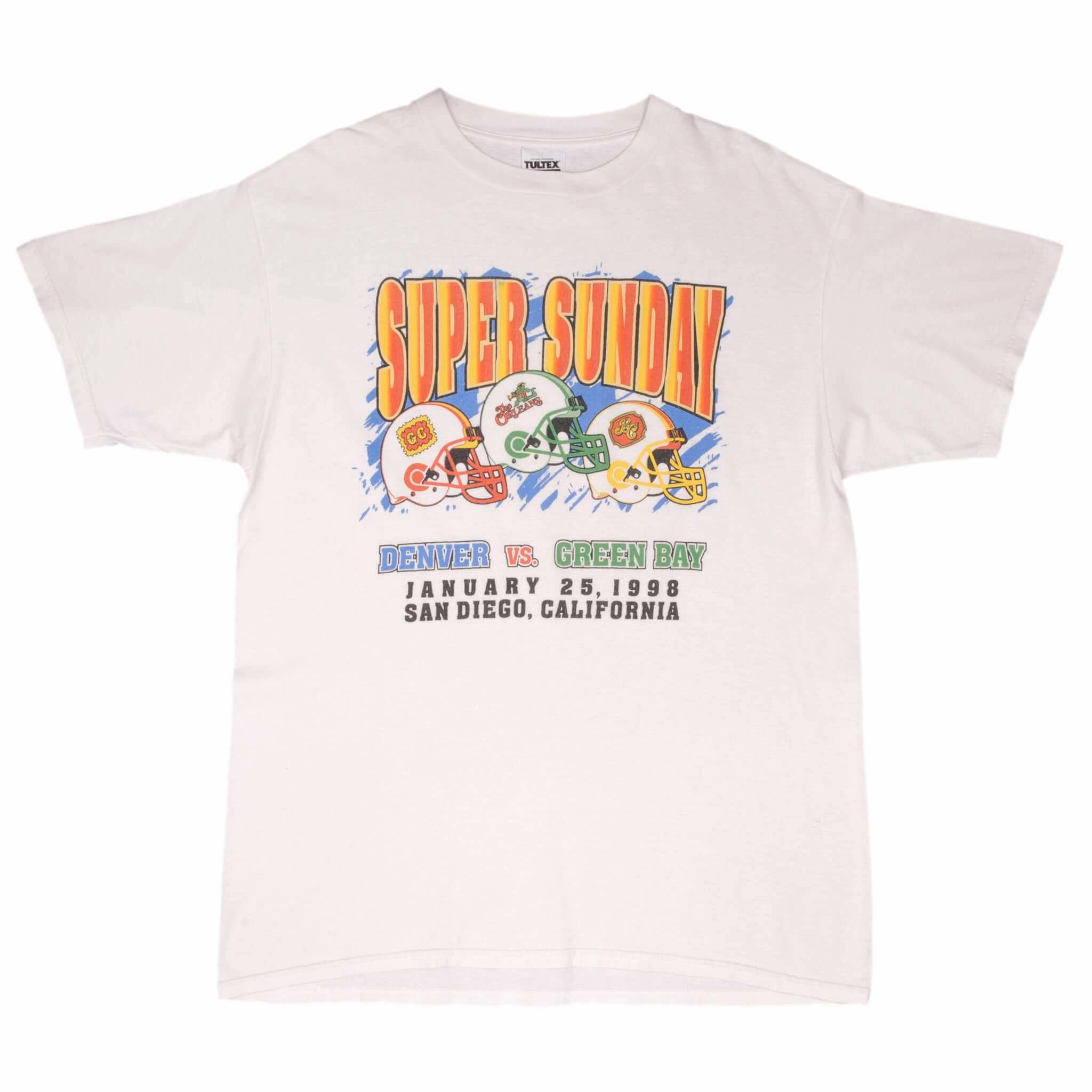 VINTAGE NFL PACKERS VS BRONCOS SUPERBOWL XXXII 1998 BOOTLEG TEE SHIRT SIZE XL