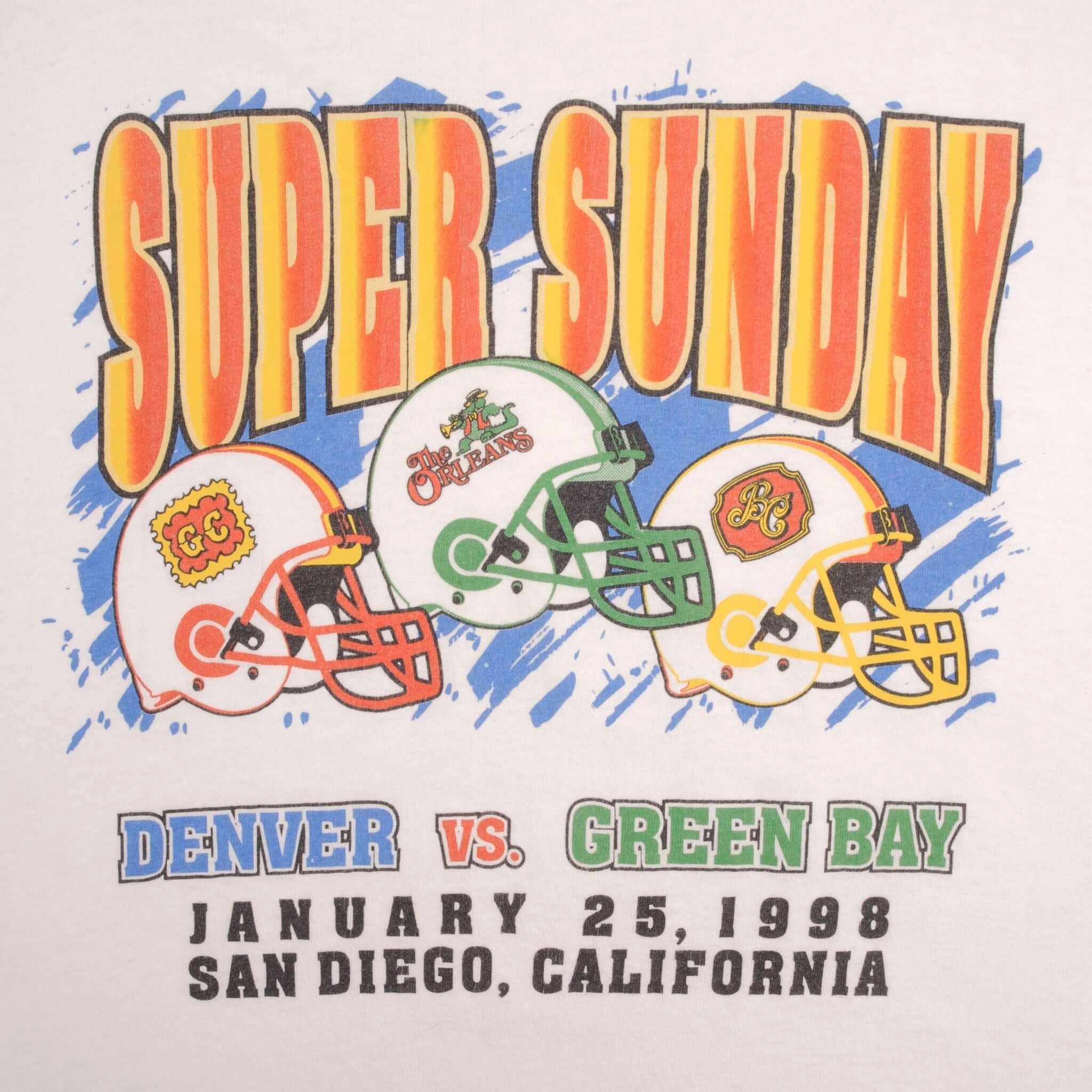 VINTAGE NFL PACKERS VS BRONCOS SUPERBOWL XXXII 1998 BOOTLEG TEE SHIRT SIZE XL