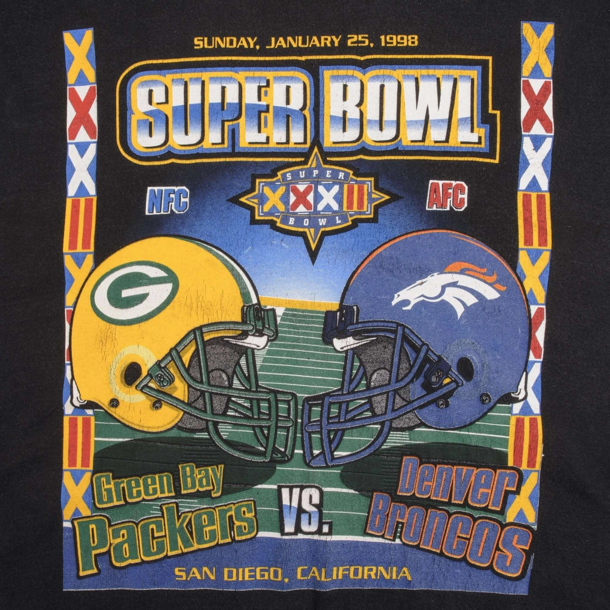 VINTAGE NFL PACKERS VS BRONCOS SUPERBOWL XXXII 1998 TEE SHIRT SIZE MEDIUM