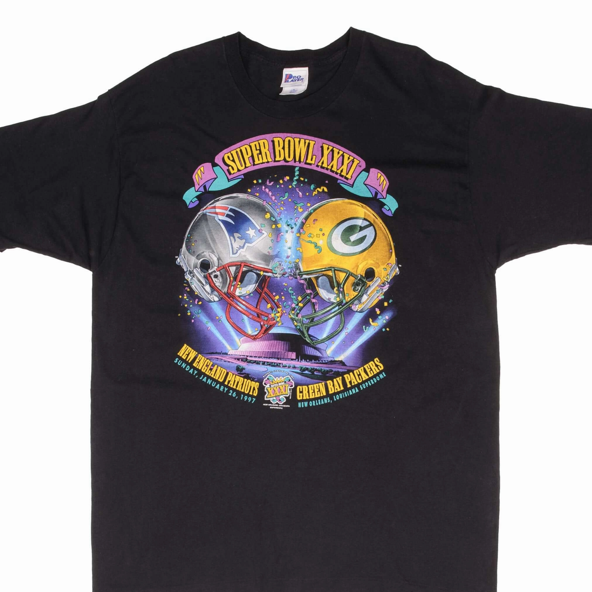 VINTAGE NFL PATRIOTS VS PACKERS SUPER BOWL XXXI 1997 TEE SHIRT XL MADE IN USA