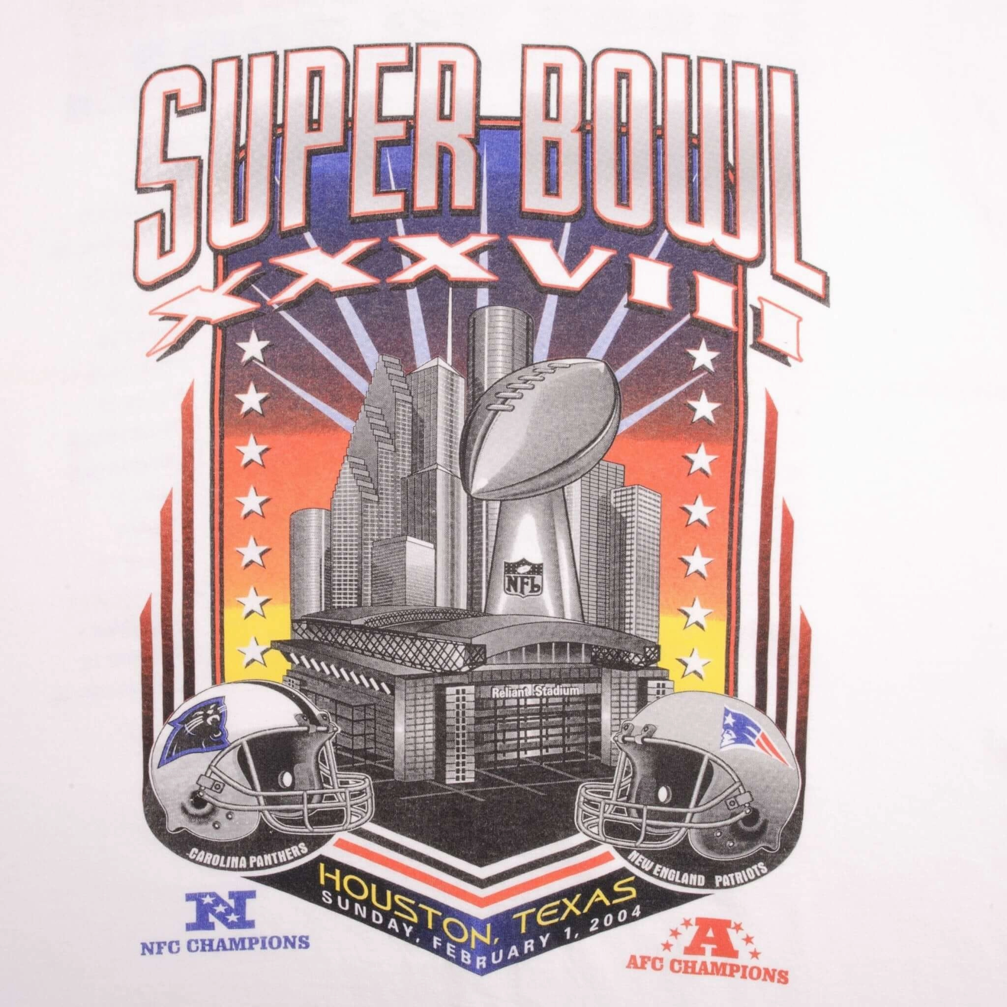 VINTAGE NFL PATRIOTS VS PANTHERS SUPER BOWL XXXVIII TEE SHIRT 2004 SIZE LARGE