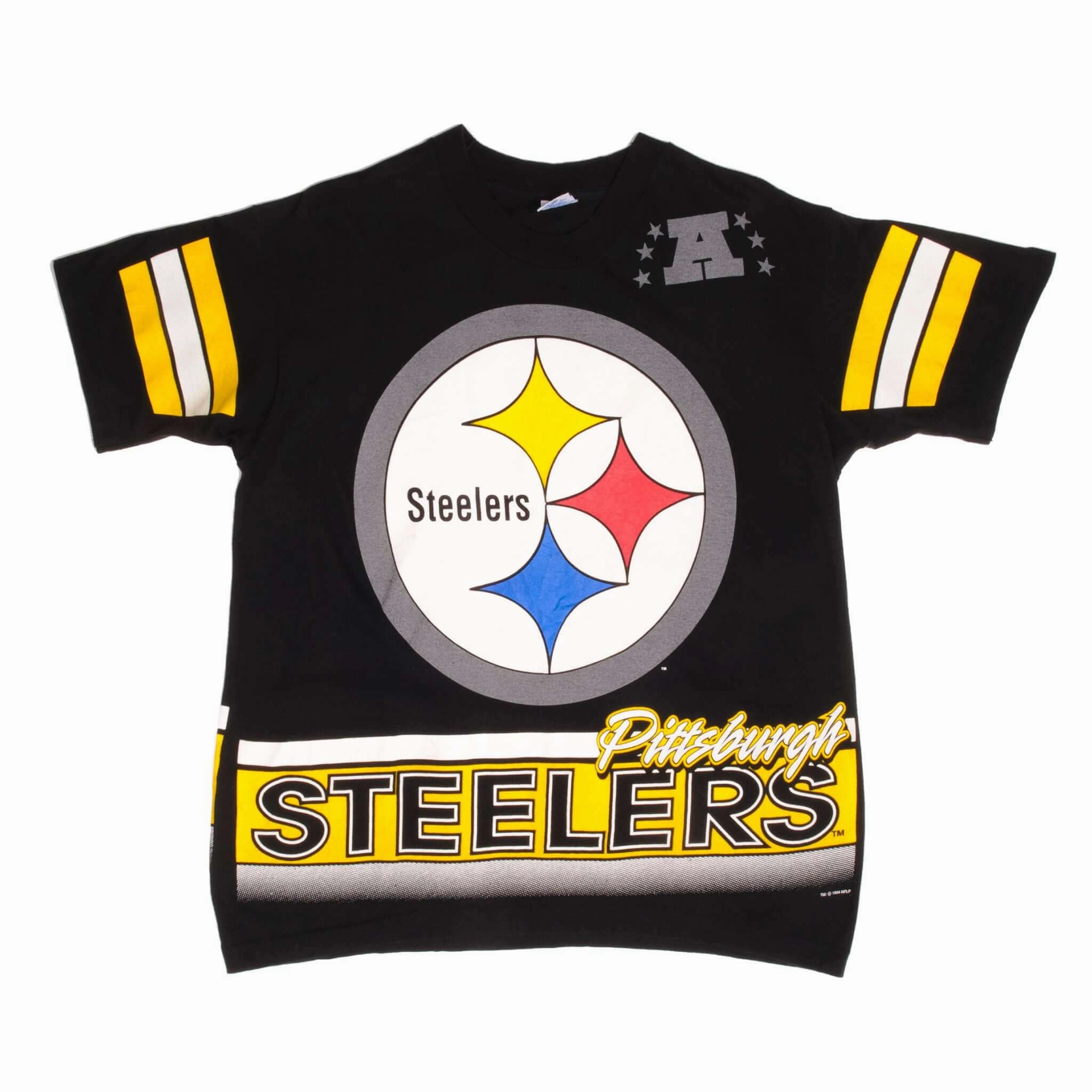 VINTAGE NFL PITTSBURGH STEELERS ALL OVER PRINT TEE SHIRT 1994 LARGE MADE IN USA