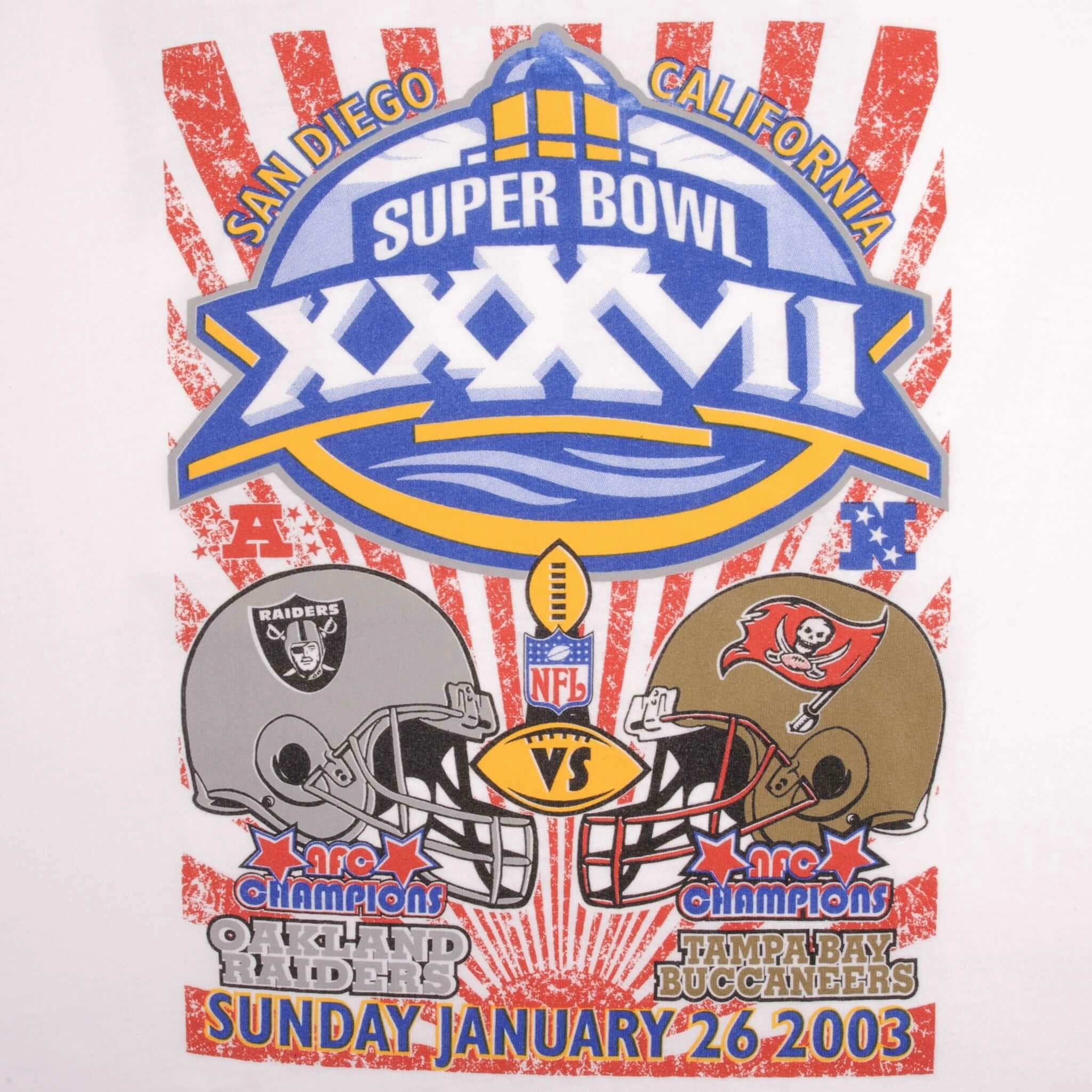 VINTAGE NFL RAIDERS VS BUCCANEERS SUPER BOWL XXXVII 2003 TEE SHIRT SIZE XL