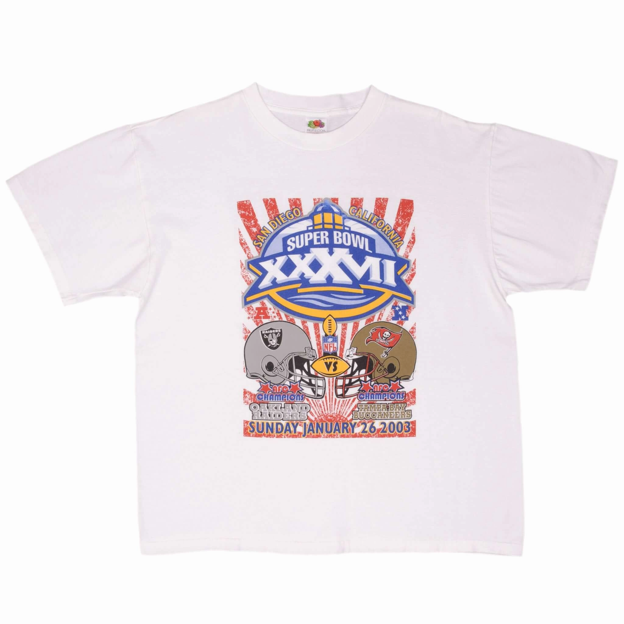 VINTAGE NFL RAIDERS VS BUCCANEERS SUPER BOWL XXXVII 2003 TEE SHIRT SIZE XL