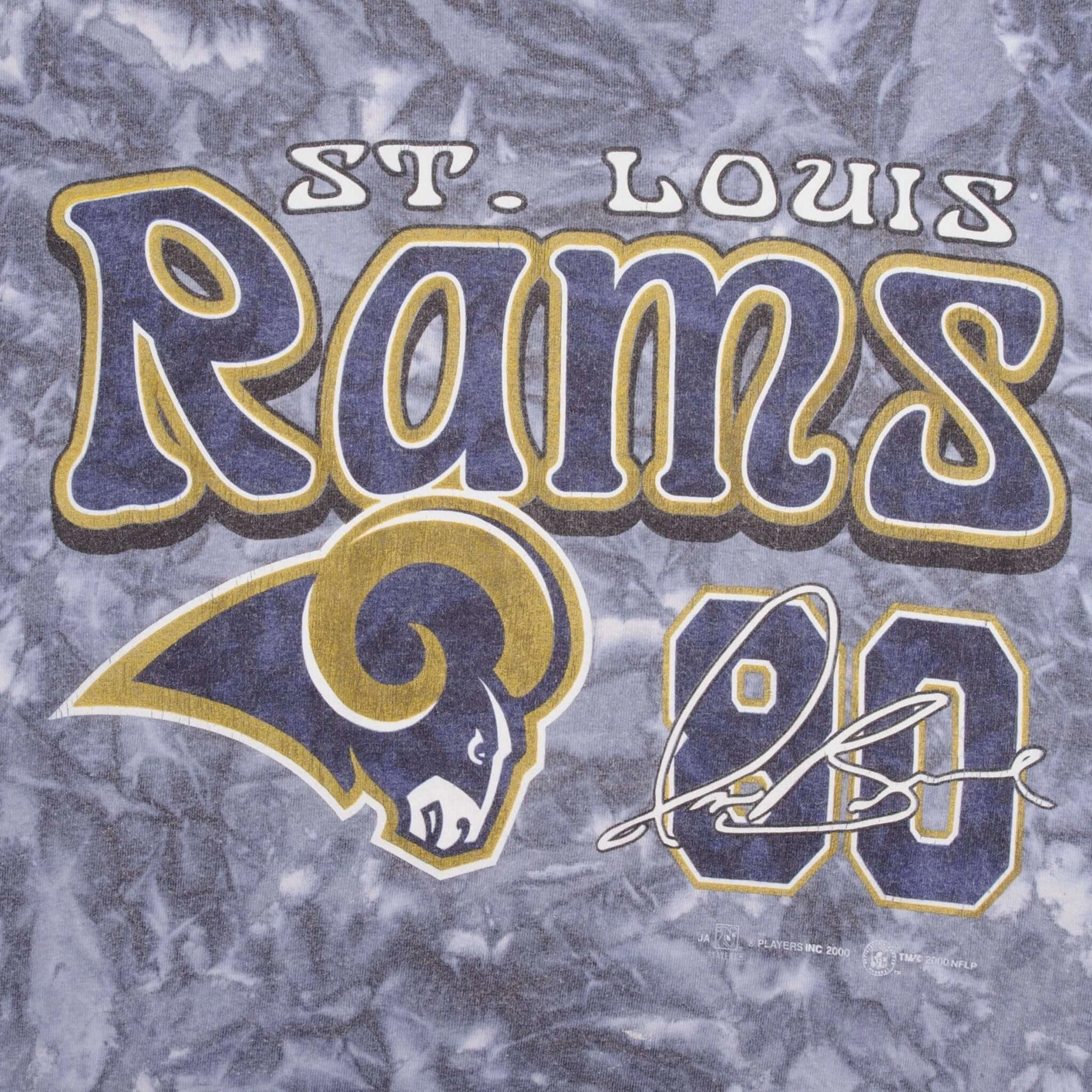VINTAGE NFL SAINT LOUIS RAMS ISAAC BRUCE #80 TIE DYE TEE SHIRT 2000 SIZE MEDIUM