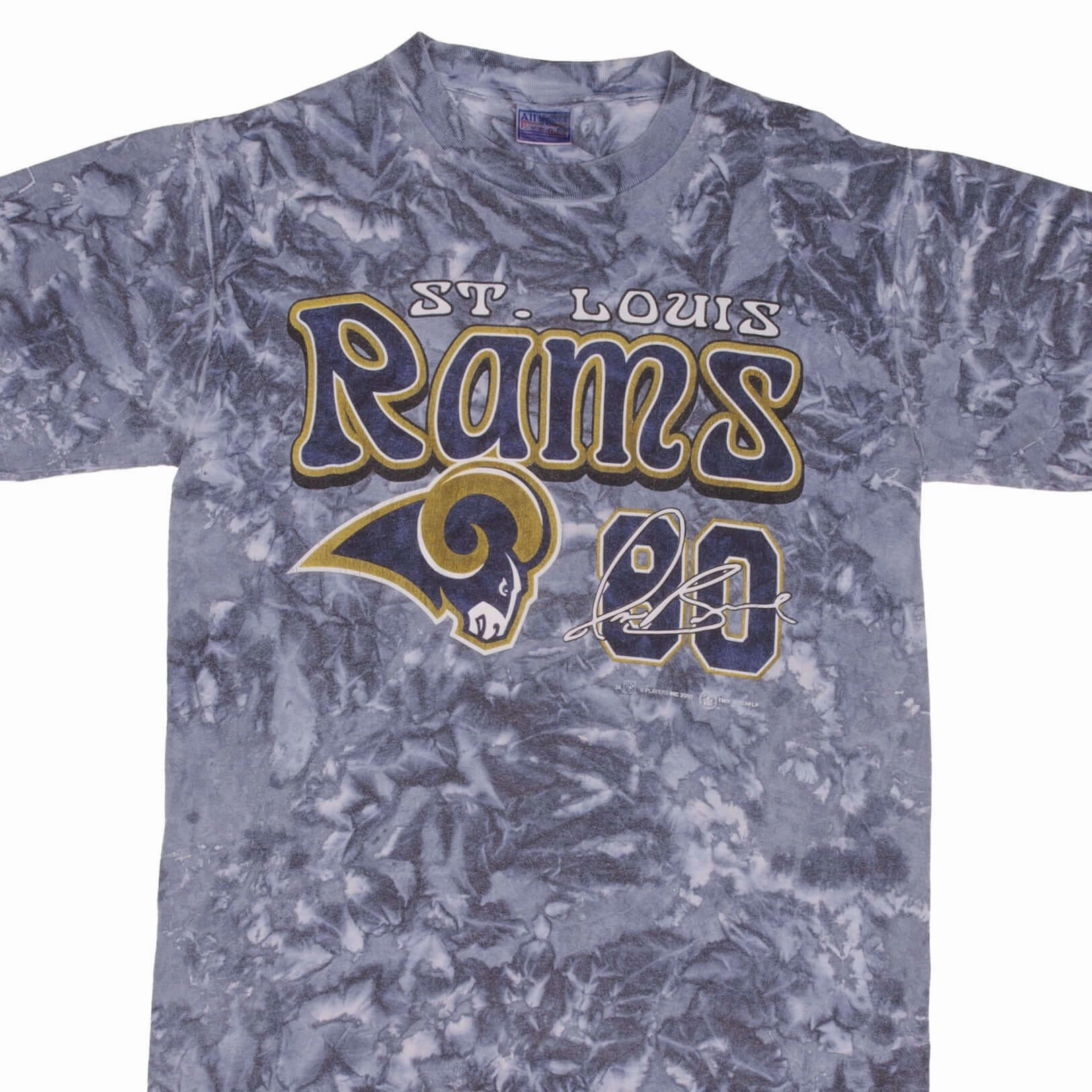 VINTAGE NFL SAINT LOUIS RAMS ISAAC BRUCE #80 TIE DYE TEE SHIRT 2000 SIZE MEDIUM