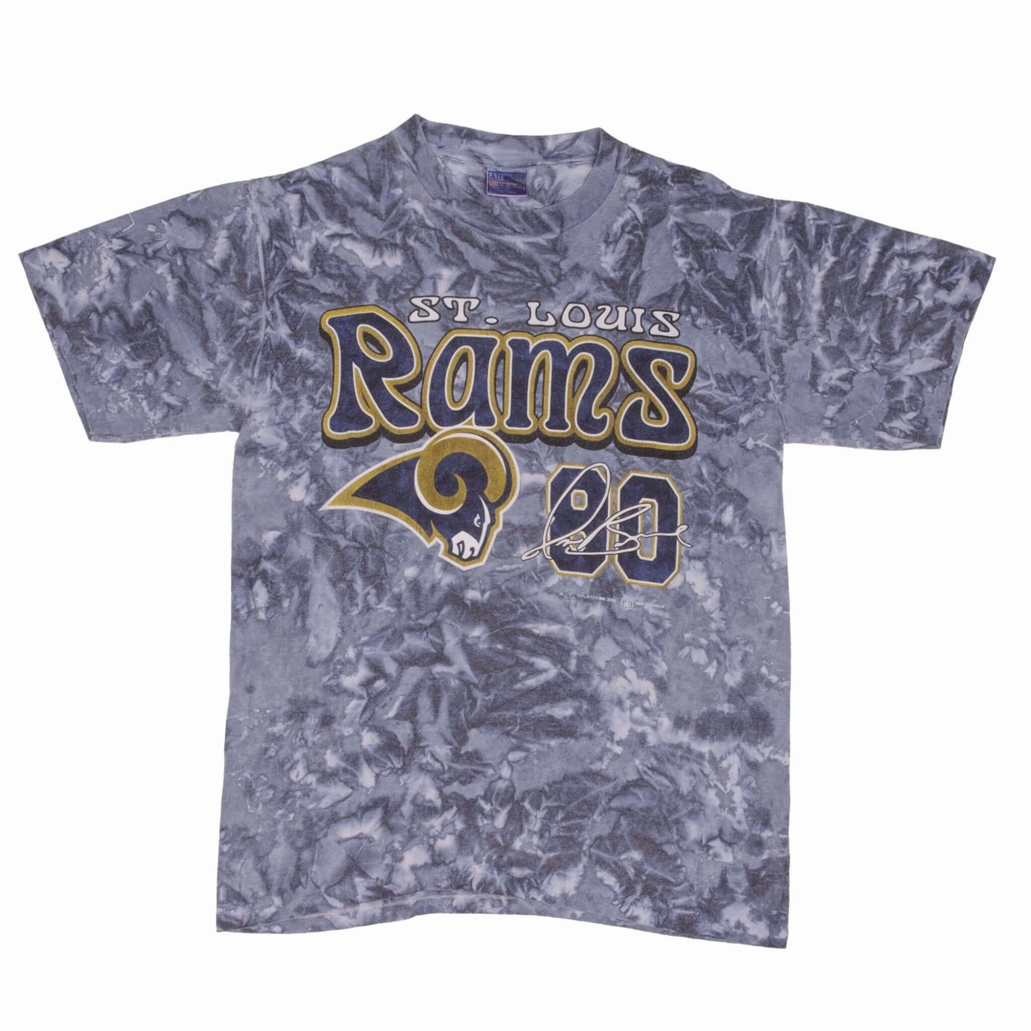 VINTAGE NFL SAINT LOUIS RAMS ISAAC BRUCE #80 TIE DYE TEE SHIRT 2000 SIZE MEDIUM