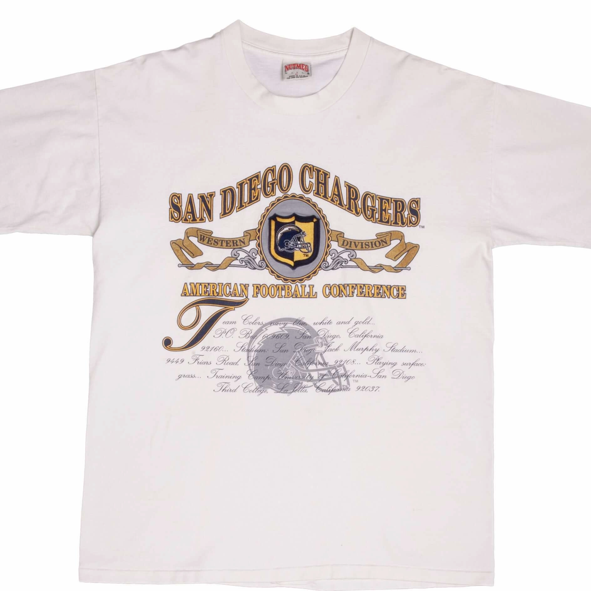 VINTAGE NFL SAN DIEGO CHARGERS  EMBROIDERED TEE SHIRT 1990S SIZE XL MADE IN USA