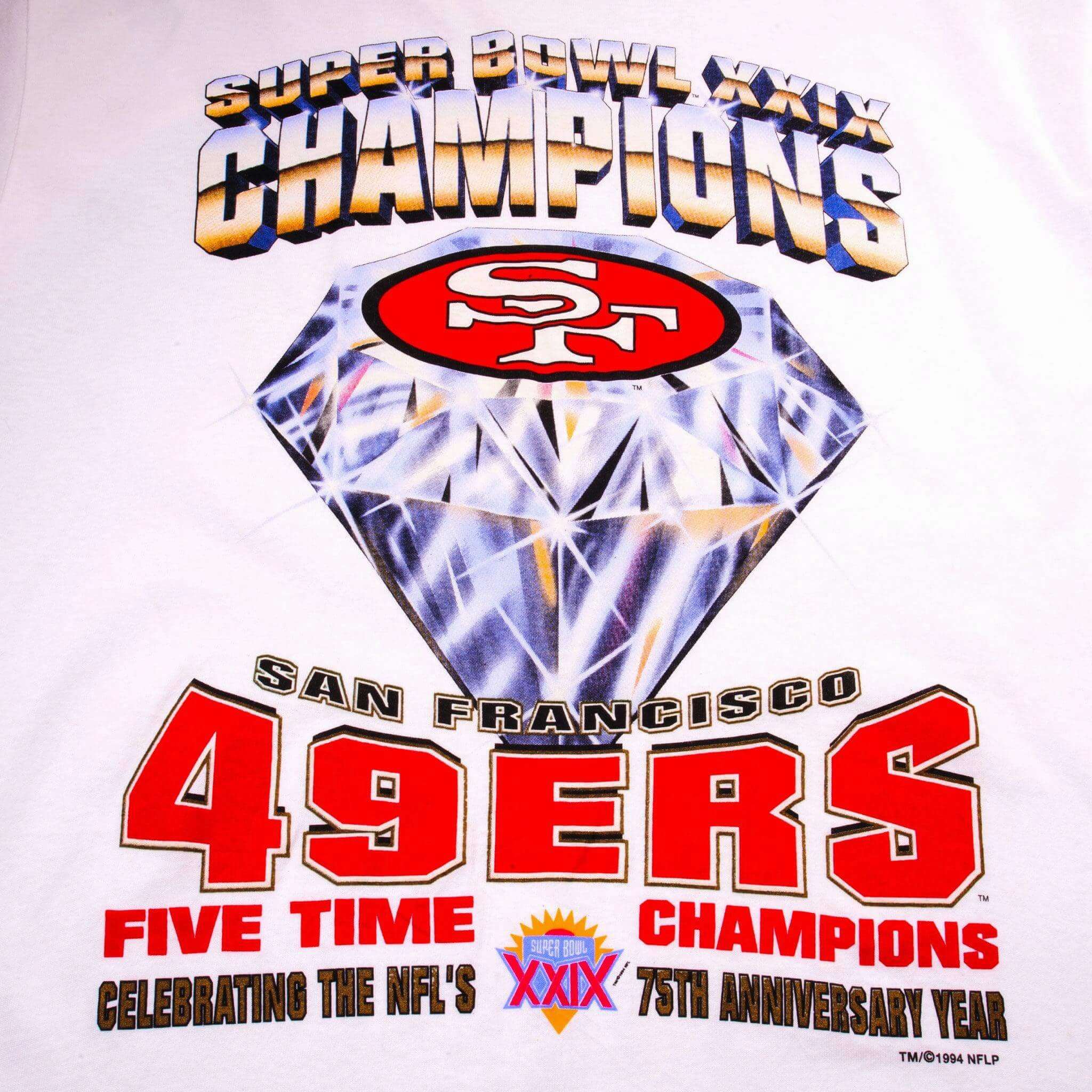 VINTAGE NFL SAN FRANCISCO 49ERS 5 TIMES CHAMPIONS TEE SHIRT 1994 LARGE MADE USA