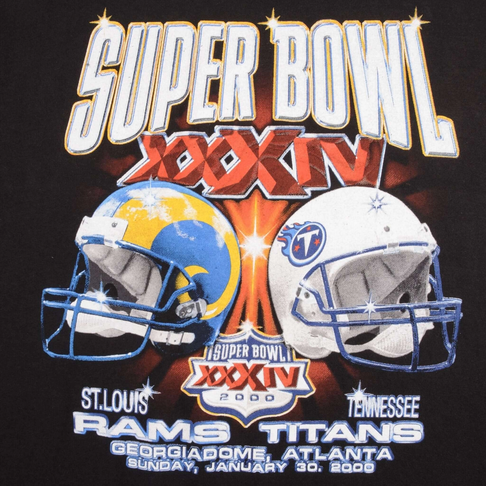 VINTAGE NFL ST LOUIS RAMS VS TITANS SUPER BOWL XXXIV 2000 TEE SHIRT SIZE 2XL