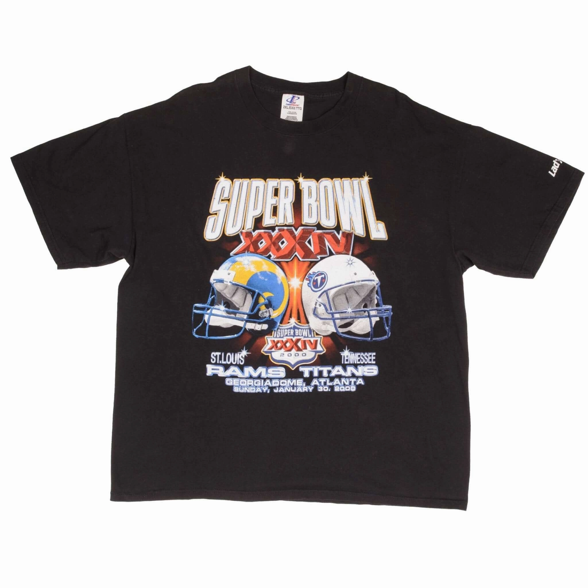 VINTAGE NFL ST LOUIS RAMS VS TITANS SUPER BOWL XXXIV 2000 TEE SHIRT SIZE 2XL