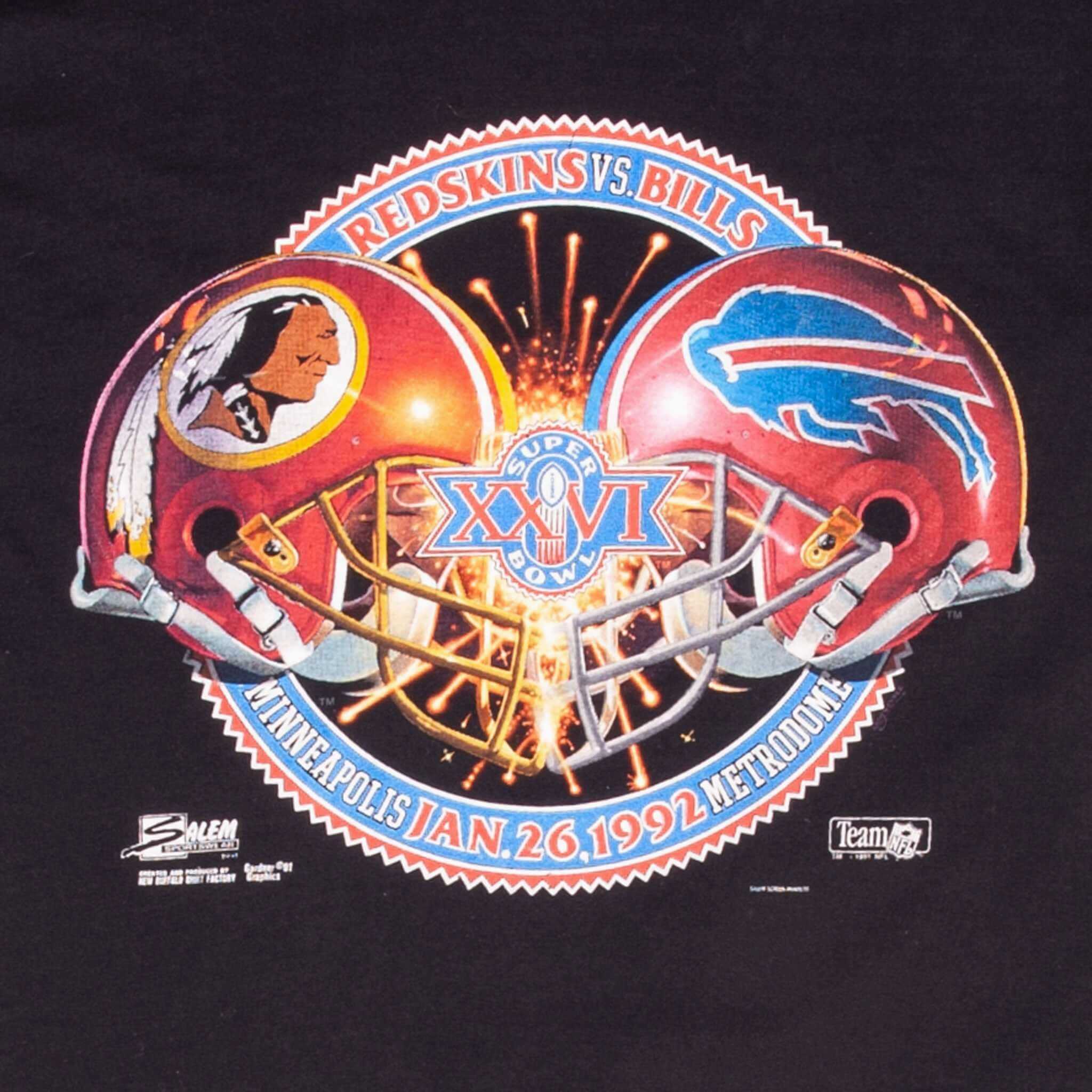 VINTAGE NFL SUPER BOWL XXVI REDSKINS VS BILLS 1992 TEE SHIRT MEDIUM MADE IN USA