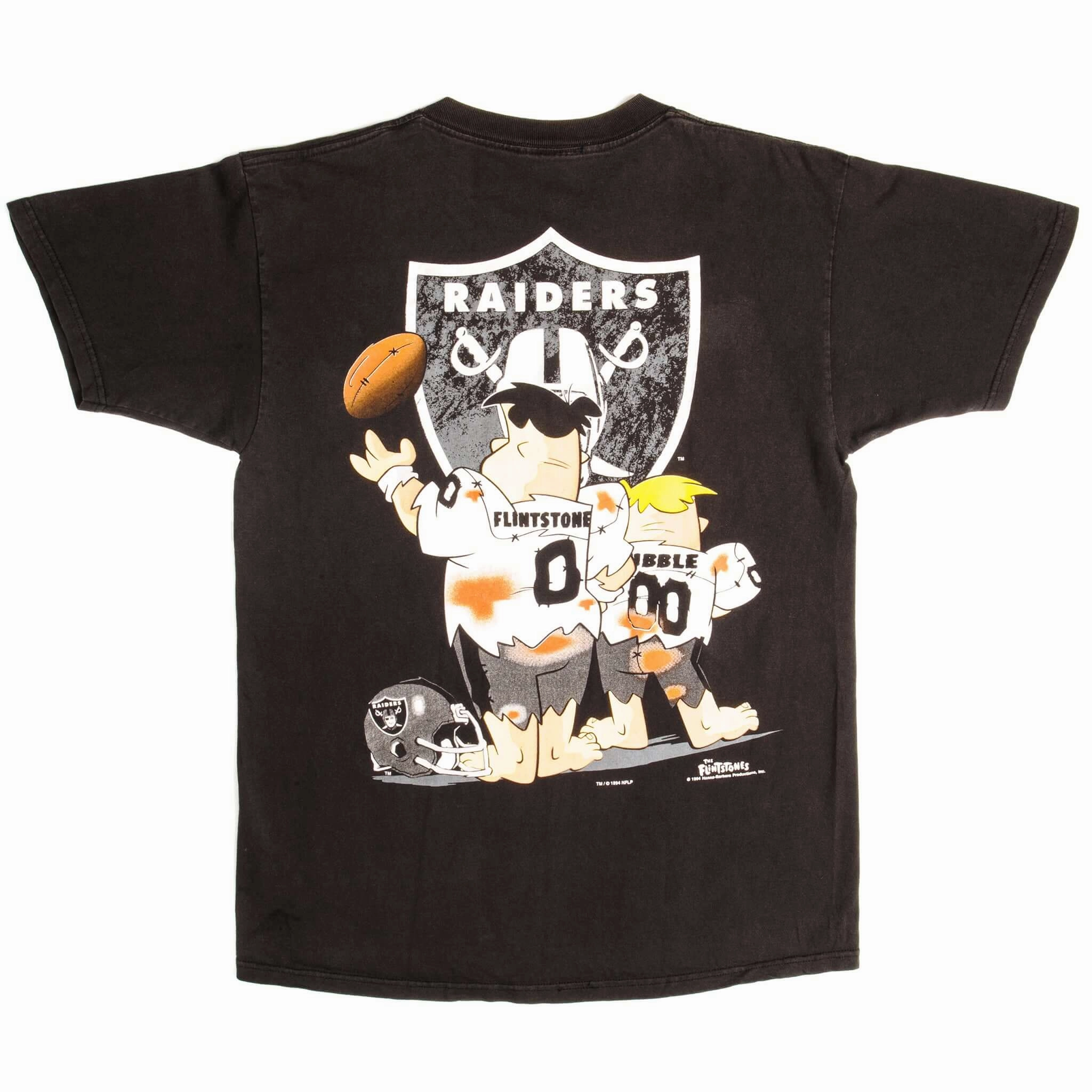 VINTAGE NFL THE FLINTSTONES LOS ANGELES RAIDERS TEE SHIRT 1994 SIZE MEDIUM MADE IN USA