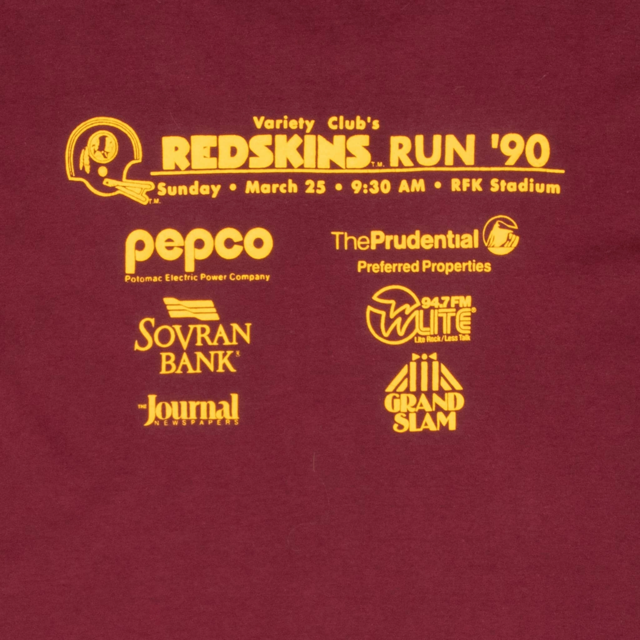 VINTAGE NFL WASHINGTON REDSKINS 5TH ANNUAL RUN 1990 TEE SHIRT MEDIUM MADE IN USA