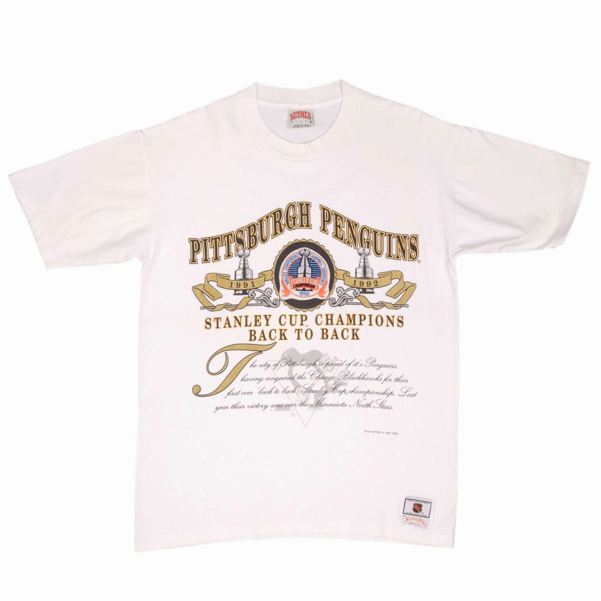VINTAGE NHL PITTSBURGH PENGUINS STANLEY CUP CHAMPS TEE SHIRT 1992 LARGE MADE USA