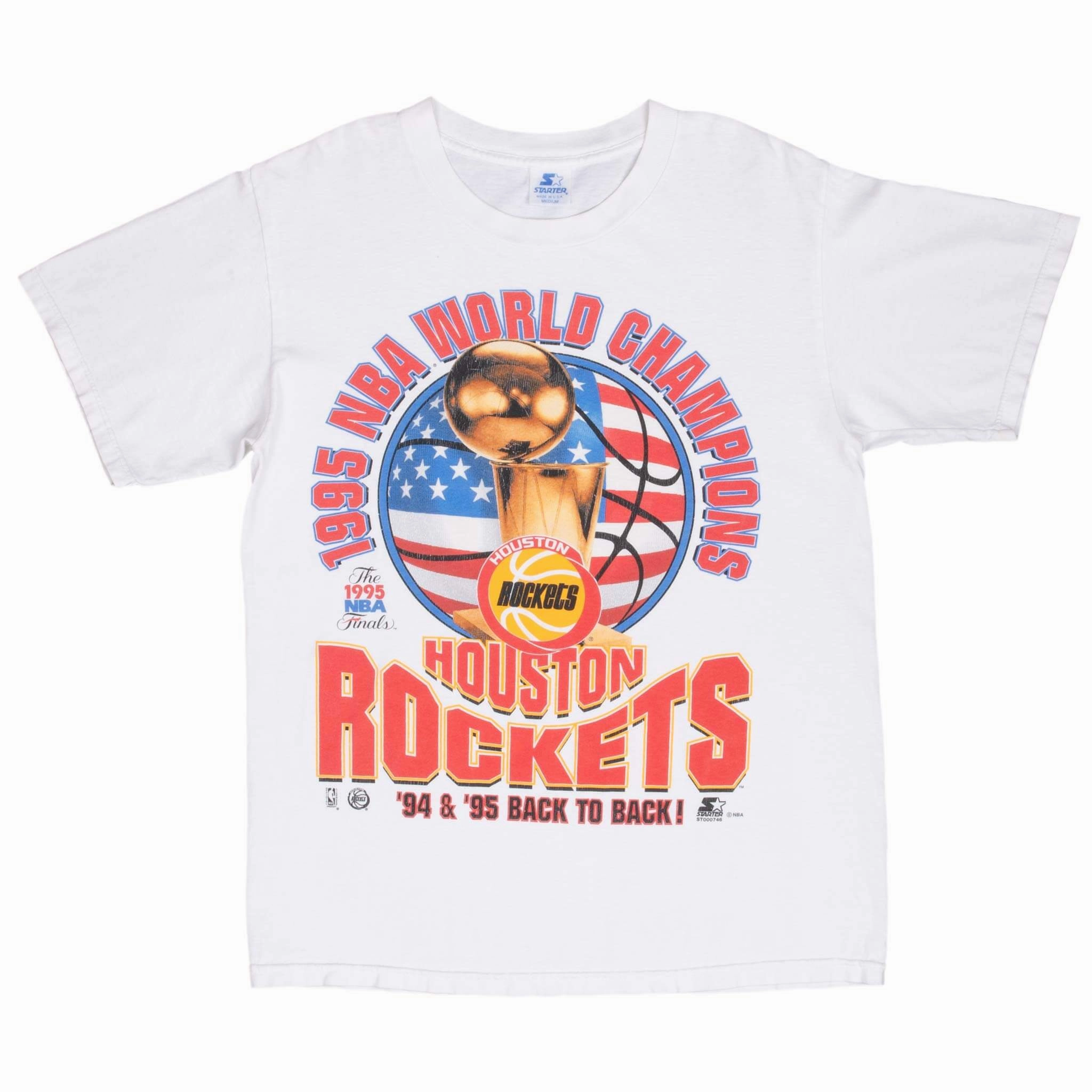 VINTAGE STARTER NBA HOUSTON ROCKETS 1995 TEE SHIRT MEDIUM MADE IN USA