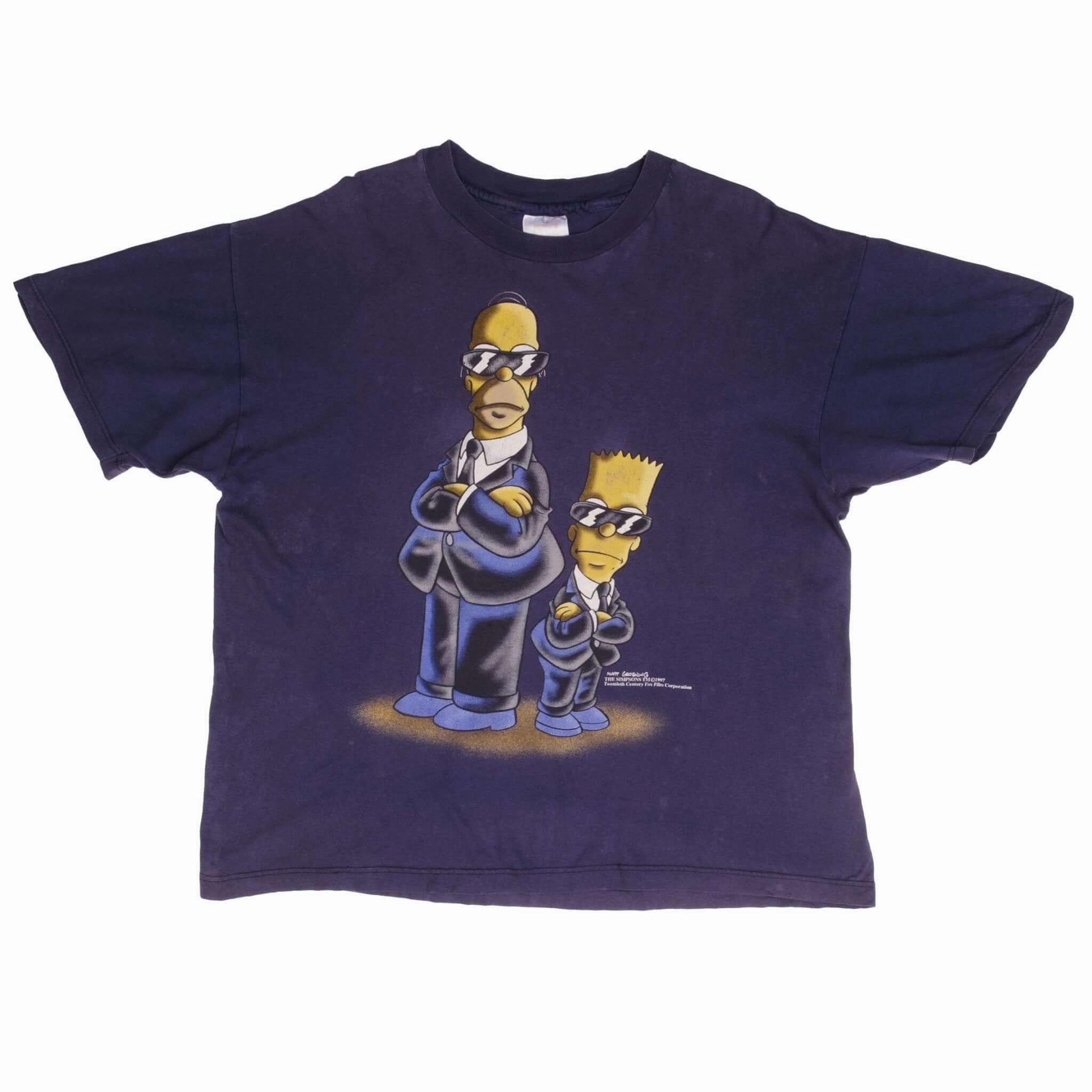 VINTAGE THE SIMPSONS HOMER AND BART SECRET AGENTS TEE SHIRT 1997 SIZE XL