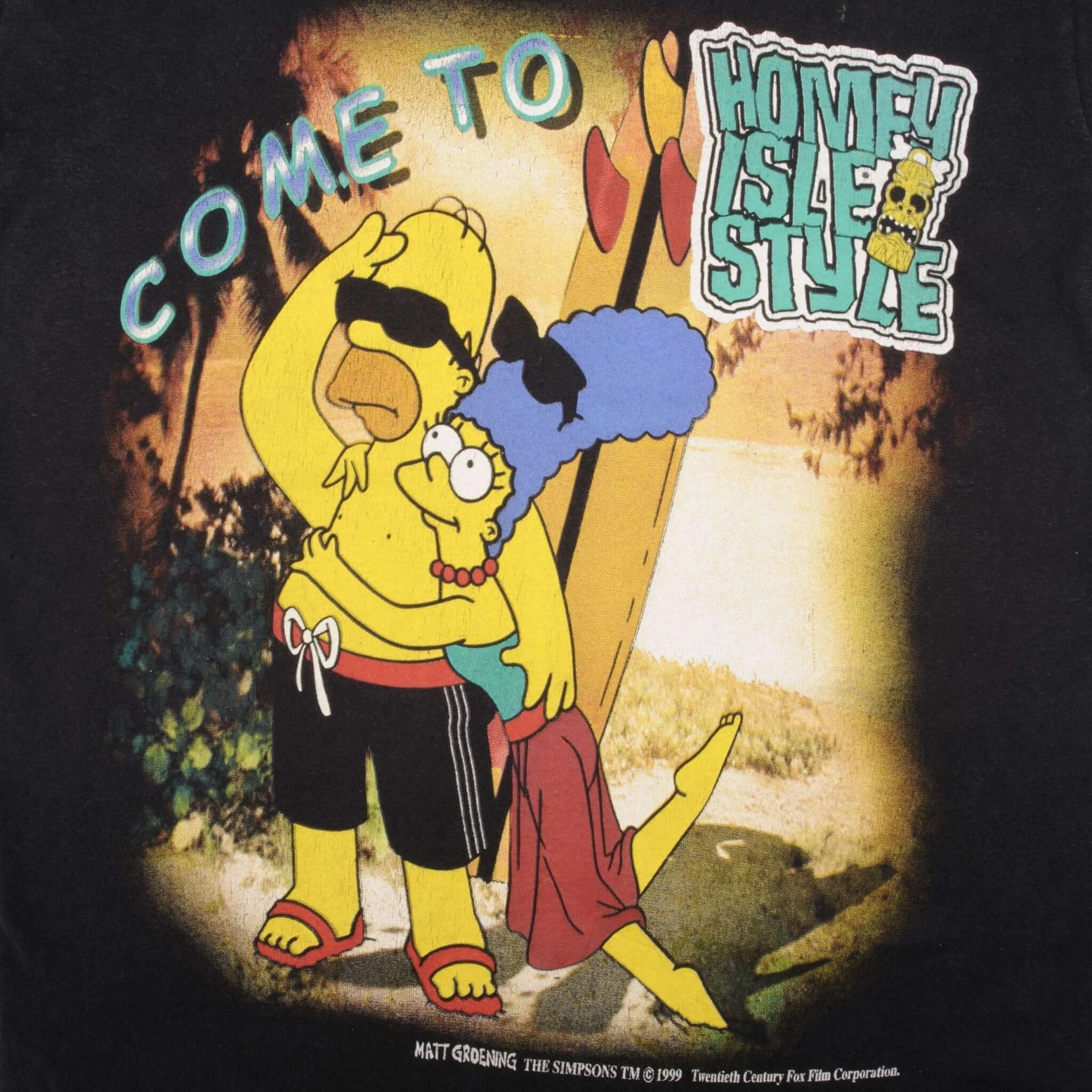 VINTAGE THE SIMPSONS HOMER AND MARGE SURFING TEE SHIRT 1999 SIZE SMALL