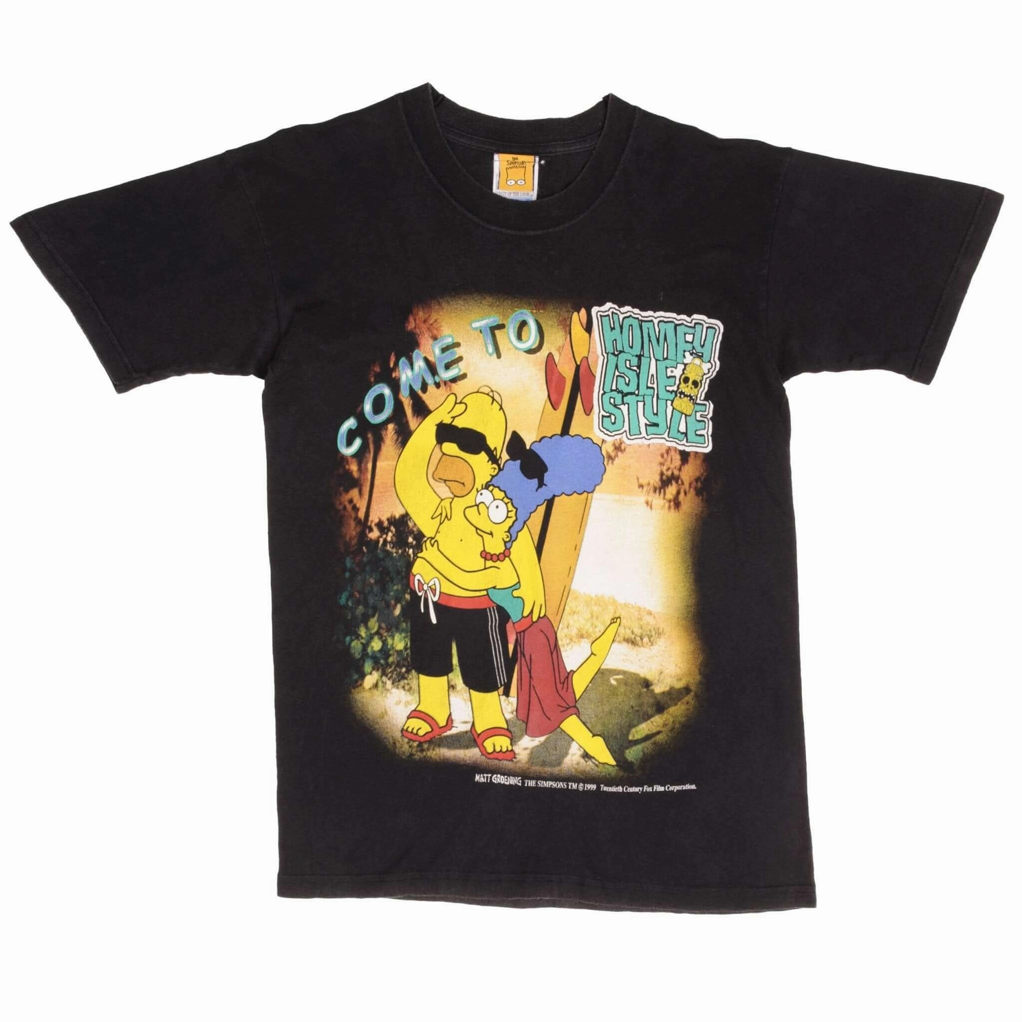 VINTAGE THE SIMPSONS HOMER AND MARGE SURFING TEE SHIRT 1999 SIZE SMALL