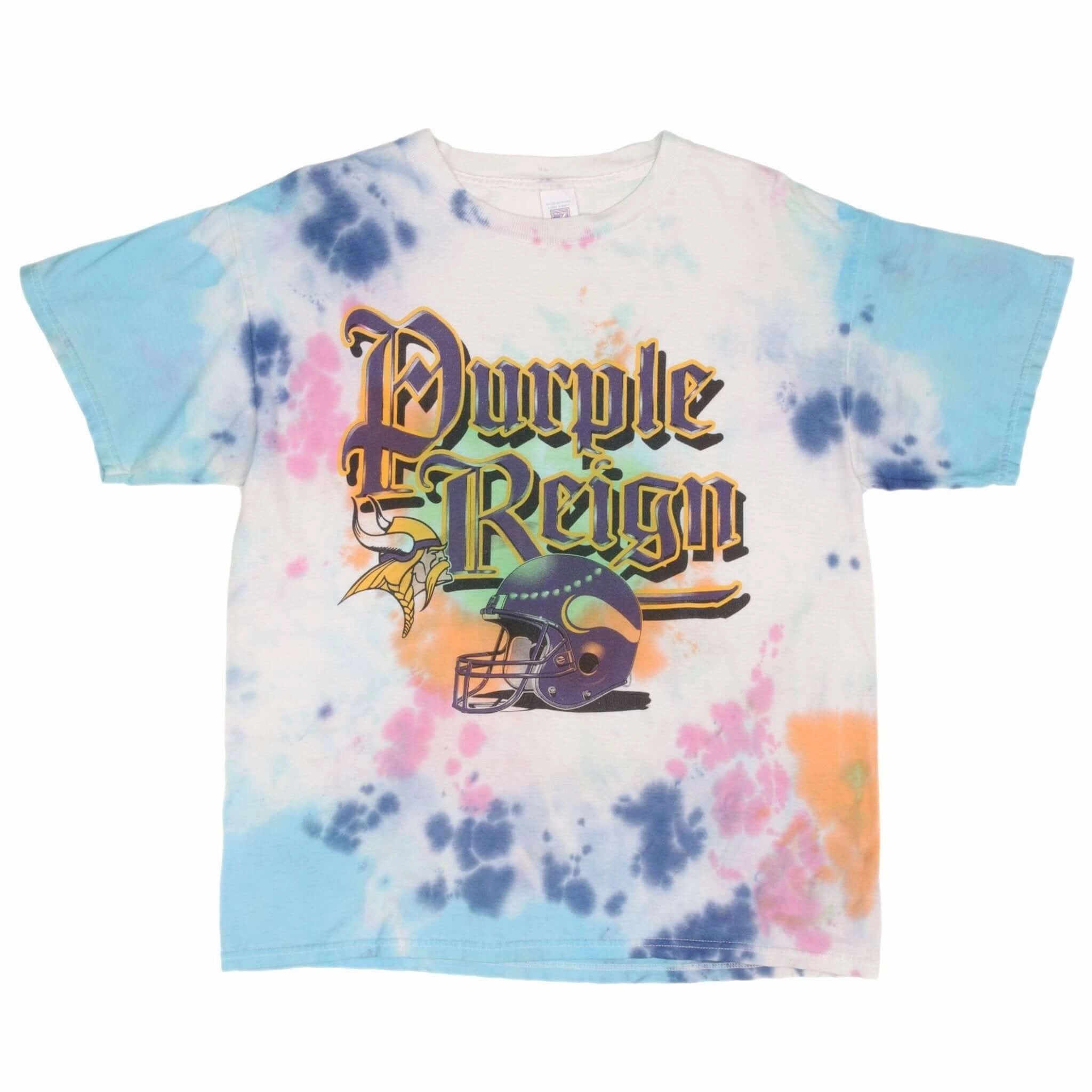 VINTAGE TIE DYE NFL MINNESOTA VIKINGS TEE SHIRT 1990S SIZE LARGE MADE IN USA