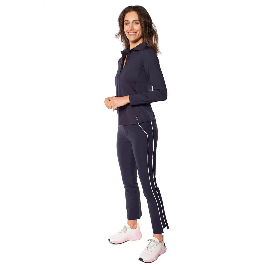Dare to Lead Golftini Women'S Long Sleeve Ruffle Golf Shirt - Navy