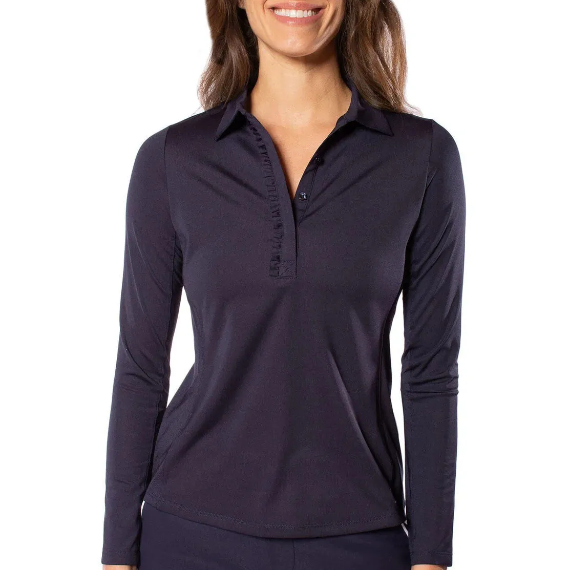 Christmas Day Sale Keep Going Strong Golftini Women'S Long Sleeve Ruffle Golf Shirt - Navy
