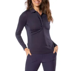Power Every Step Stay in Motion Golftini Women'S Long Sleeve Ruffle Golf Shirt - Navy