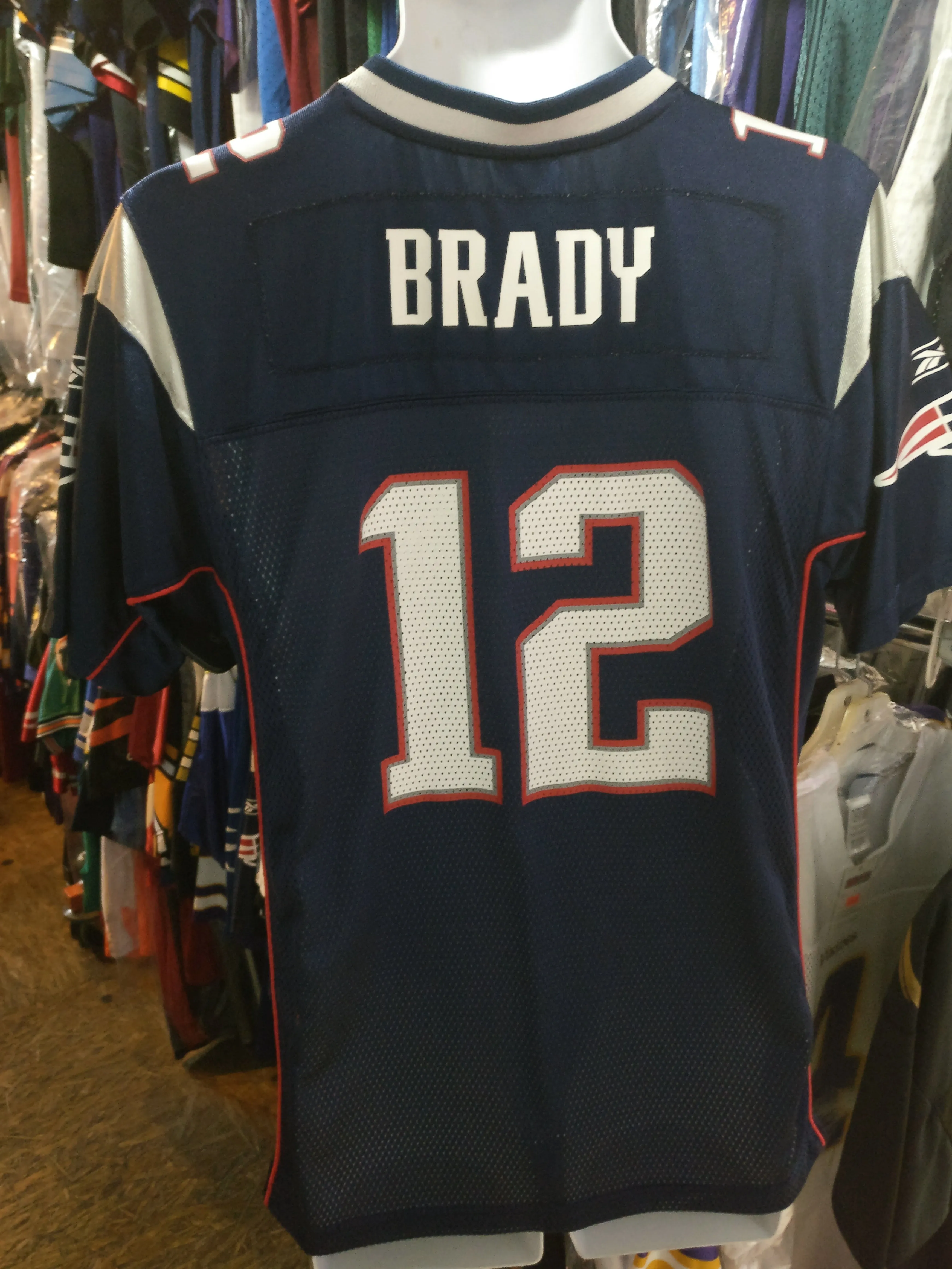 Vtg #12 TIM BRADY New England Patriots NFL Reebok Jersey YXL (Mint)