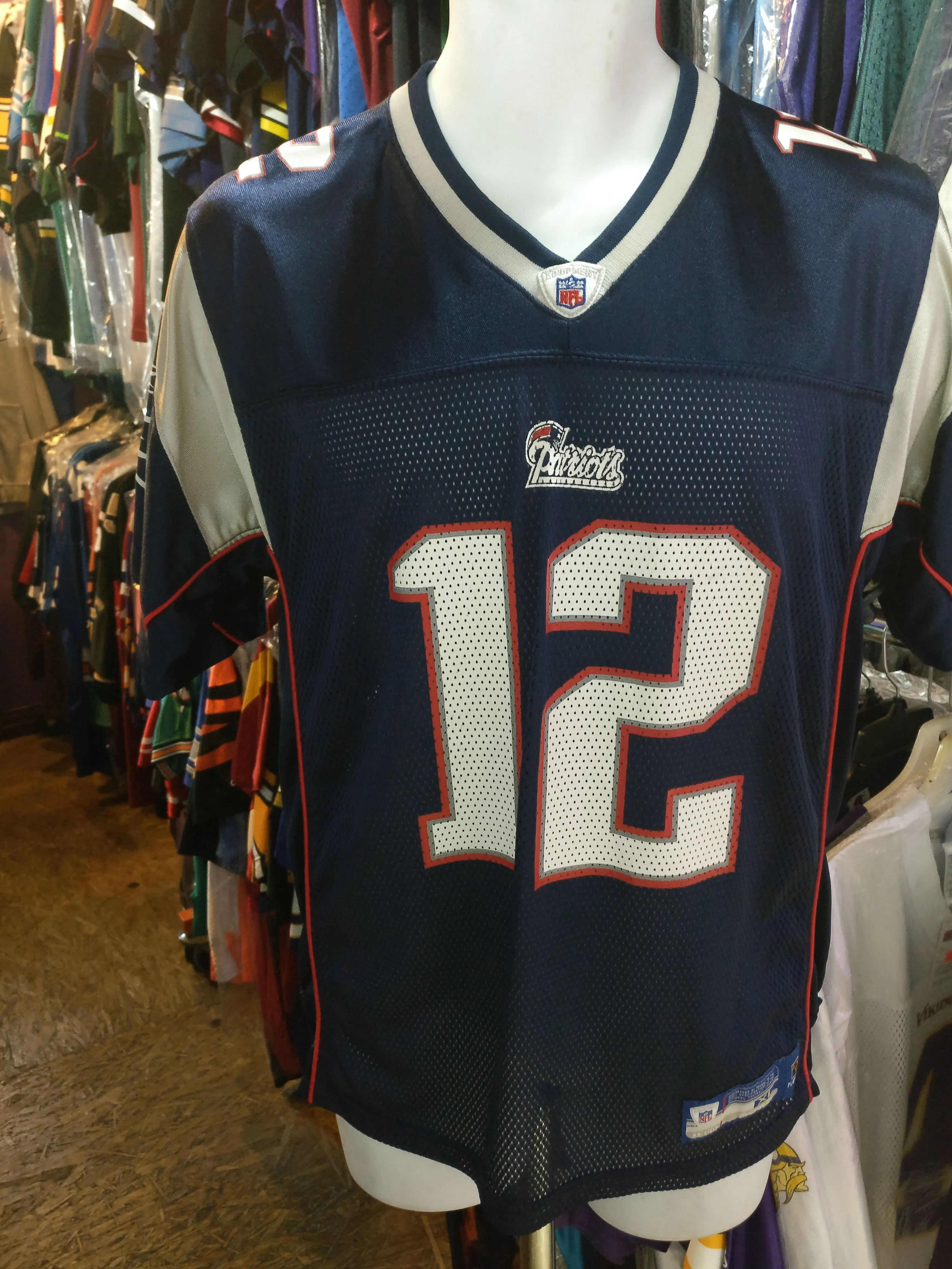 Vtg #12 TIM BRADY New England Patriots NFL Reebok Jersey YXL (Mint)