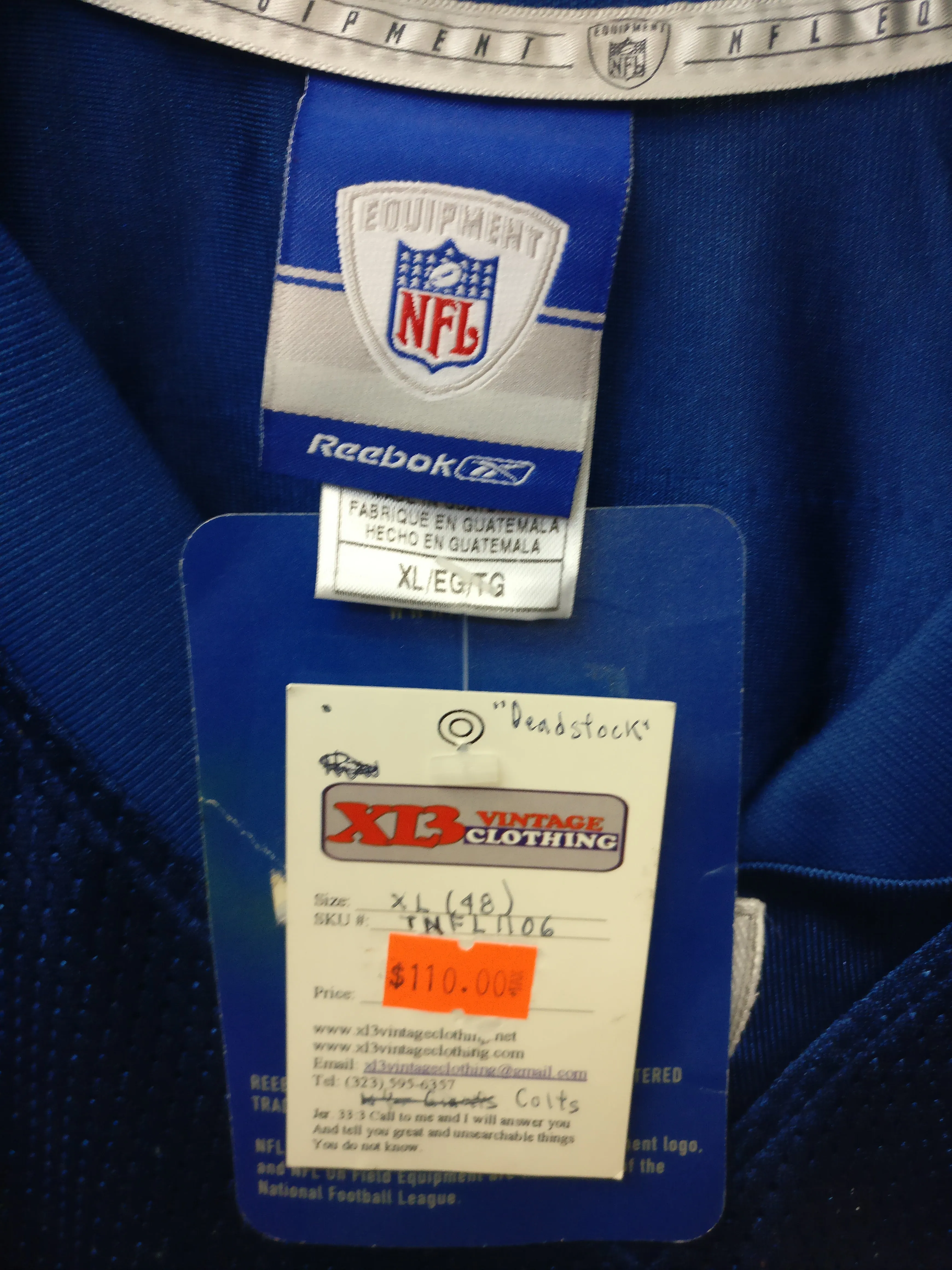Vtg #20 MIKE DOSS Indianapolis Colts NFL Reebok Jersey XL (Deadstock)