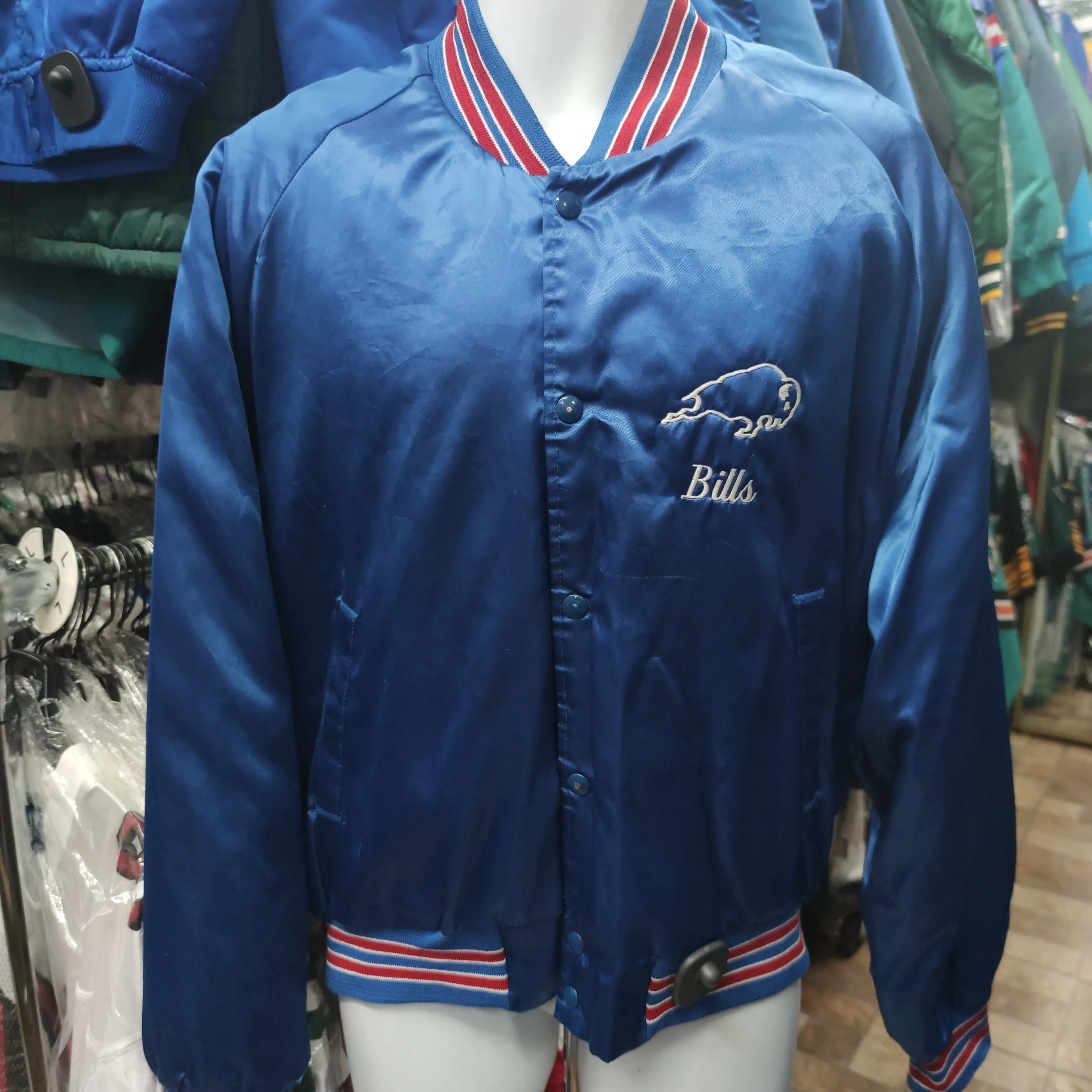 Vtg 80s BUFFALO BILLS NFL Back Embroidery Chalk Line Nylon Jacket XL