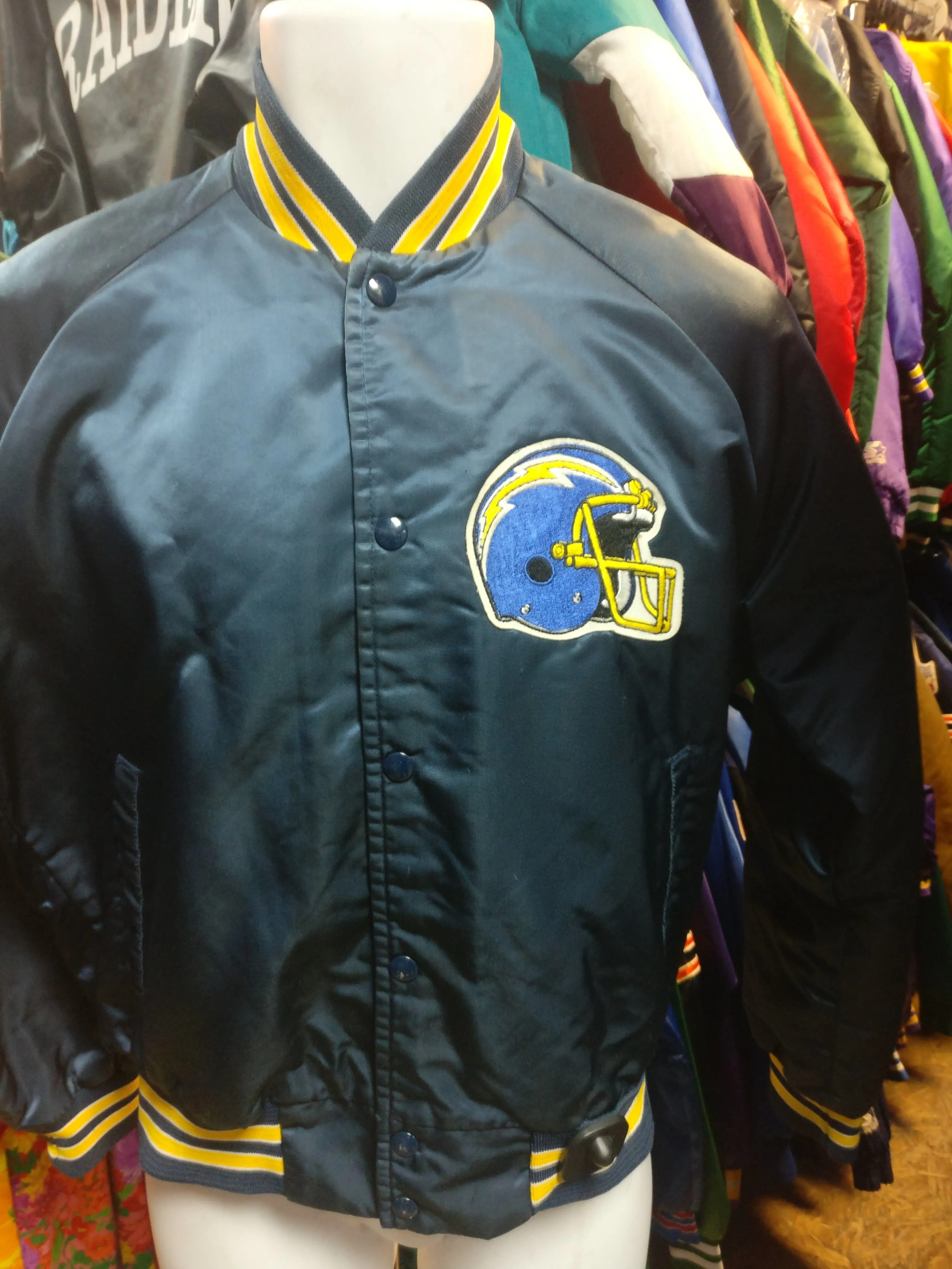 Vtg 80s SAN DIEGO CHARGERS NFL Back Patch Chalk Line Nylon Jacket S