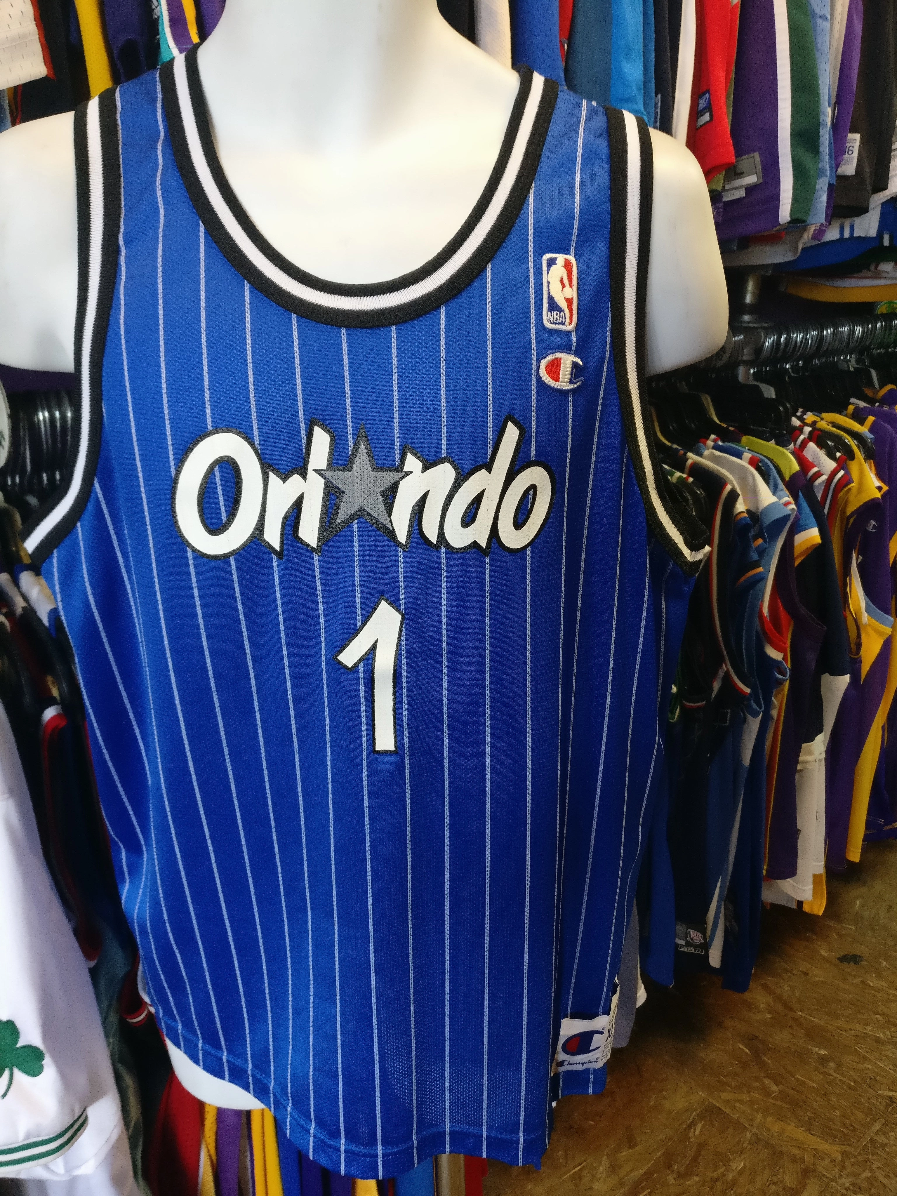 Vtg#1 PENNY HARDAWAY Orlando Magic NBA Pinstripe Champion Jersey 18-20