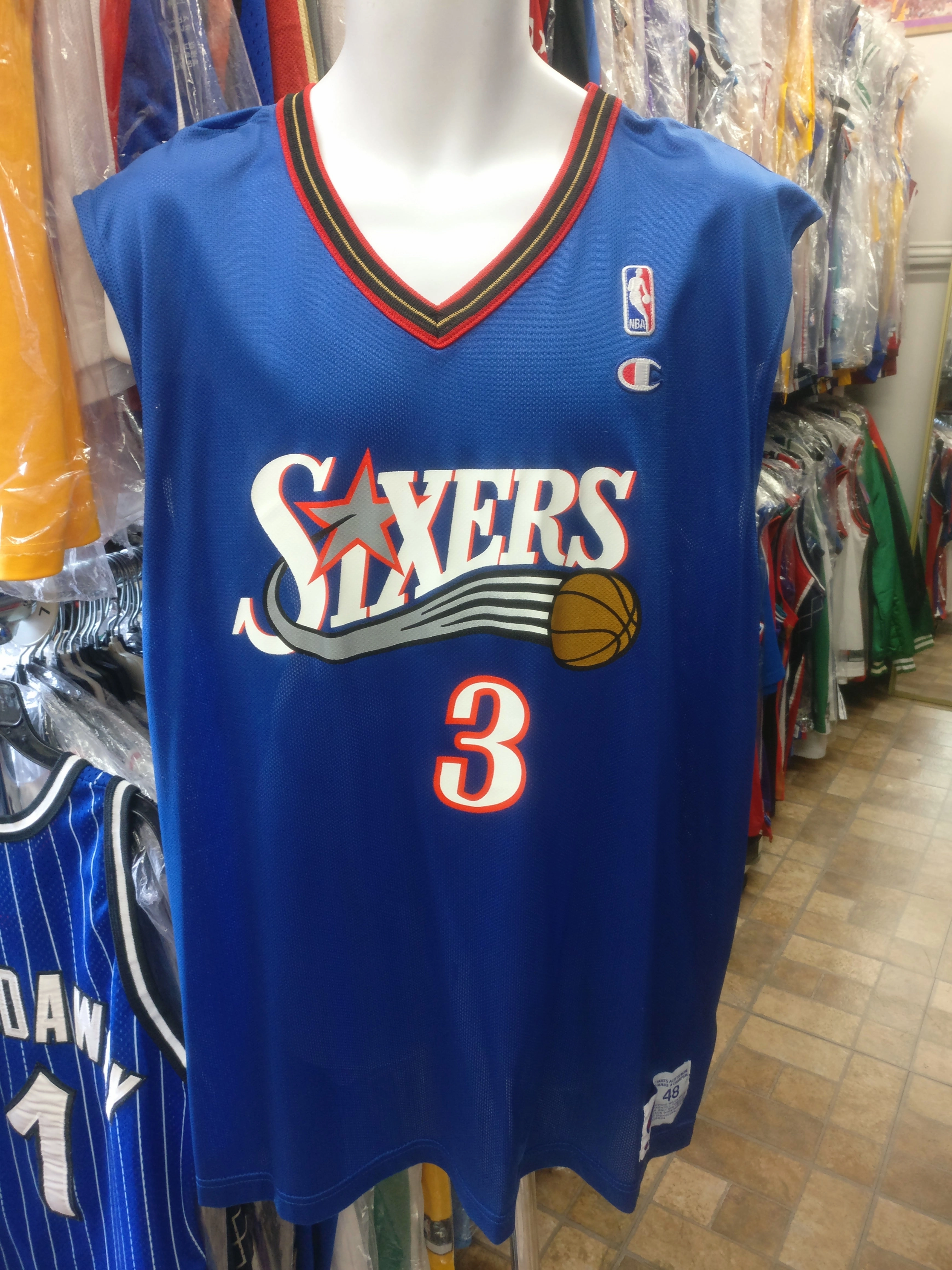 Vtg #3 ALLEN IVERSON Philadelphia 76ers NBA Champion Blue Jersey 48
