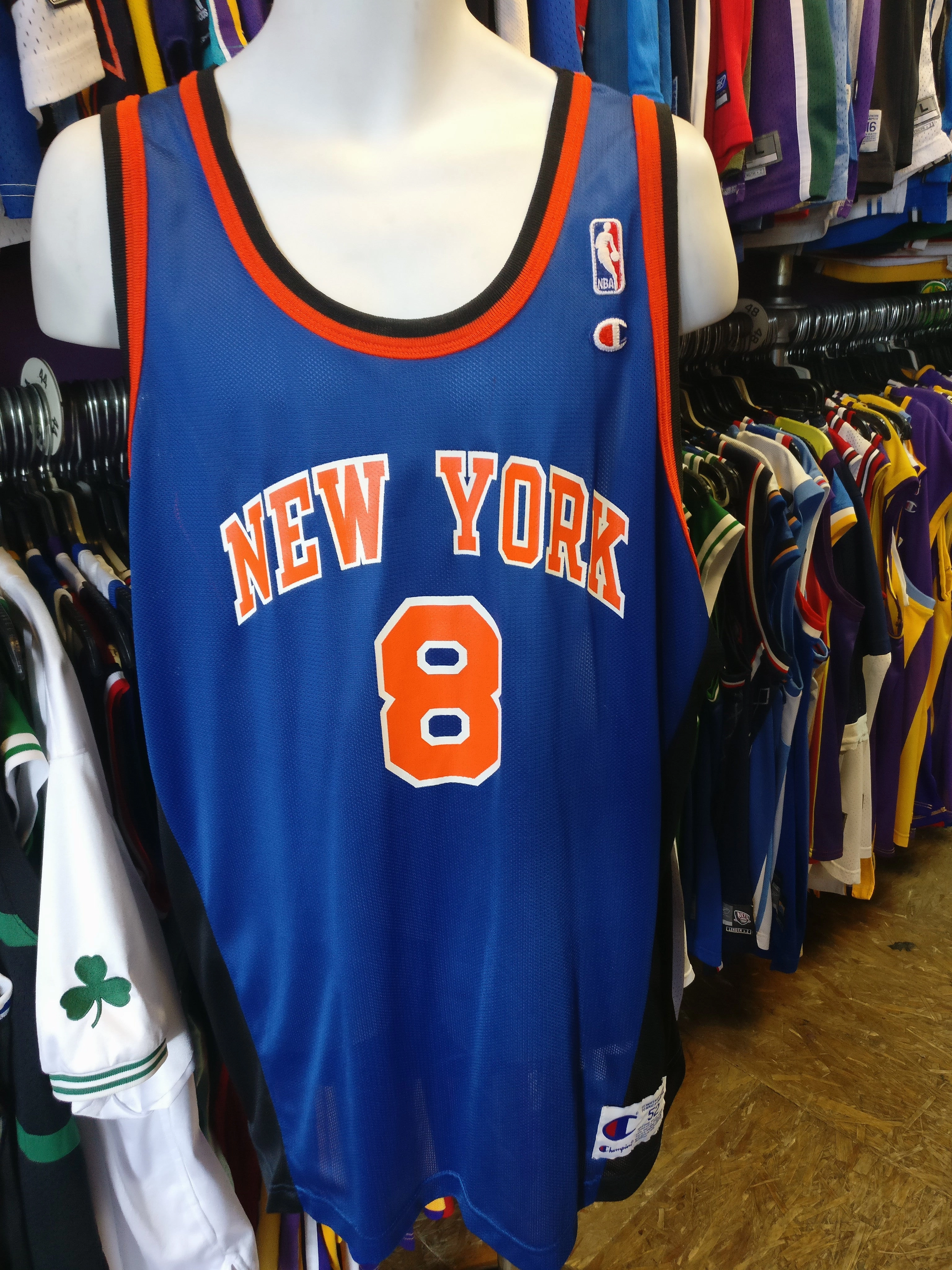 Vtg #8 LATRELL SPREWELL New York Knicks Champion Jersey 52 (Deadstock)