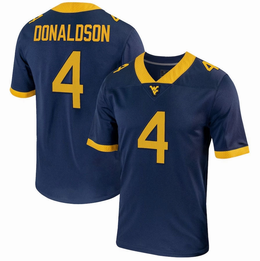 W.Virginia Mountaineers #4 CJ Donaldson NIL Football Game Jersey  Navy American College Jerseys