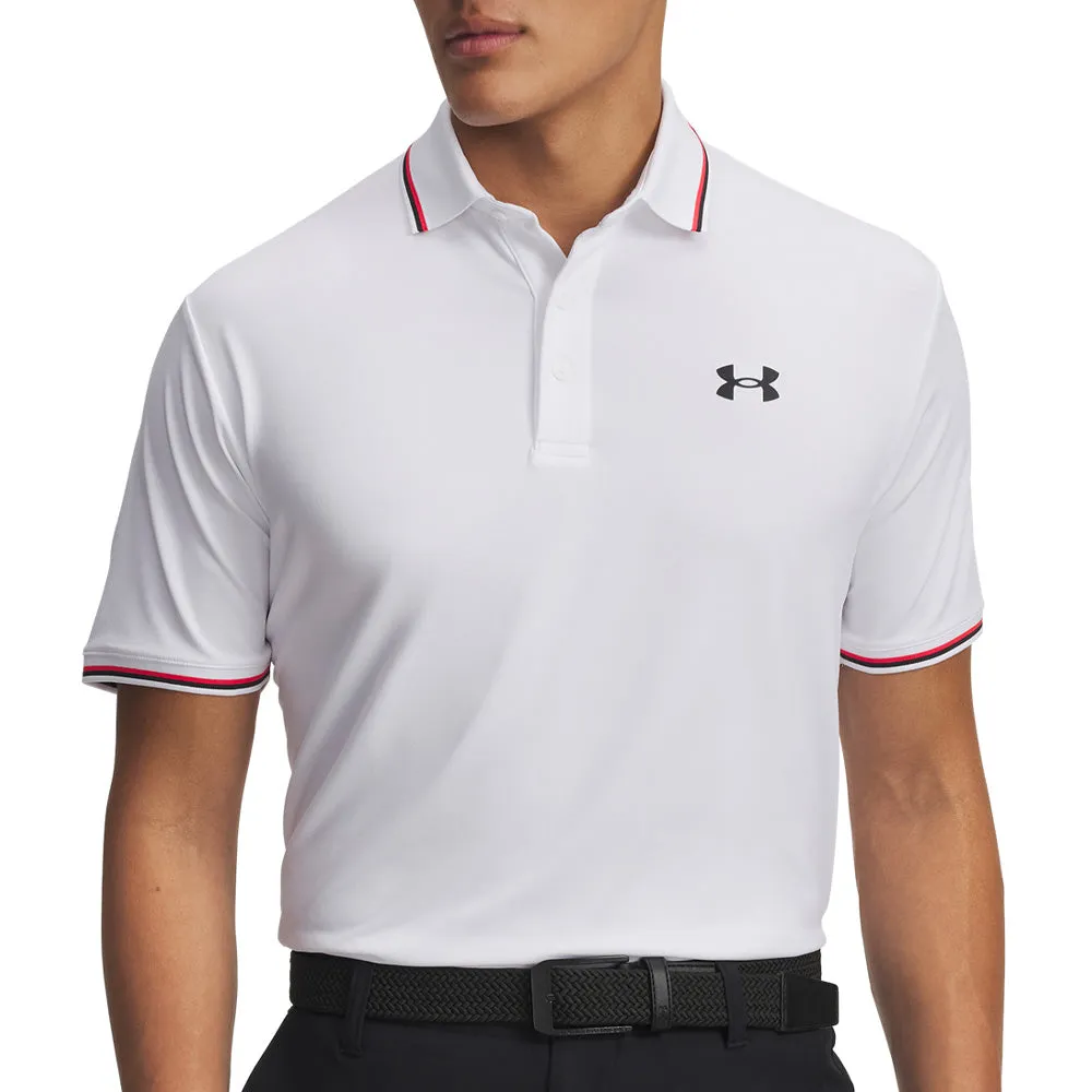 Break Boundaries Fuel Your Fire Under Armour Playoff 3.0 Rib Polo Shirt - White/Racer Red/Black