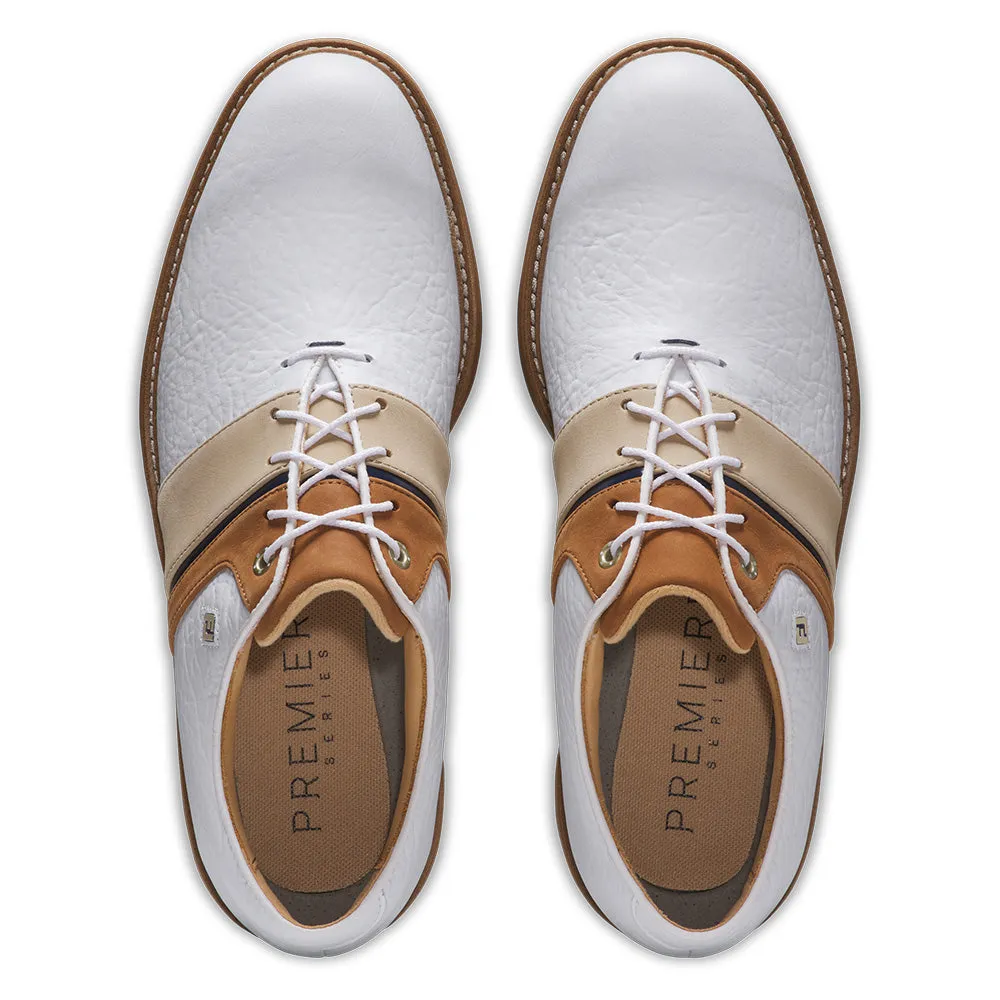 Engineered for Speed Footjoy Premiere Series Packard Lx Spiked Waterproof Shoes - White/Blue/Brown